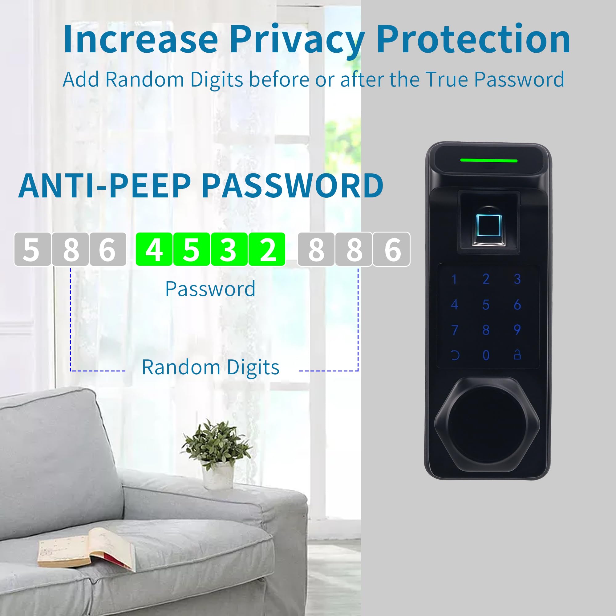 Harfo 5-in-1 Smart Fingerprint Door Lock - Heavy Duty Keyless Entry with Touchscreen Keypad, Bluetooth, Passcode & APP Control - Secure Electronic Digital Lock for Home, Office & Apartment (Black)