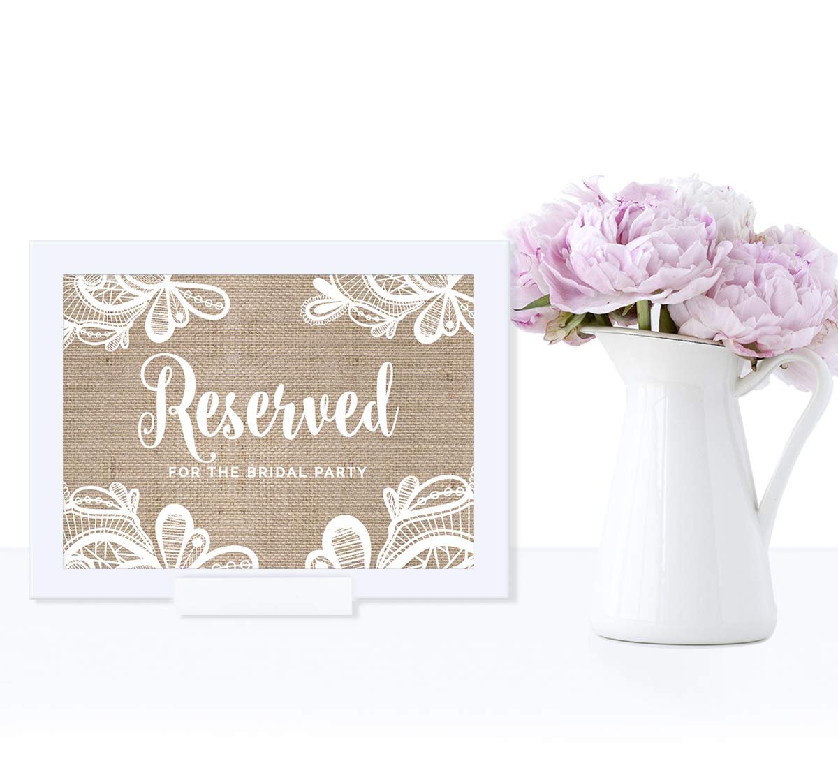 5x7-inch Andaz Press Wedding Framed Party Sign - Burlap Lace Printed Cardstock for Bridal Party - 1-Pack with Frame - Perfect for Wedding Receptions, Bridal Showers & Anniversary Decorations