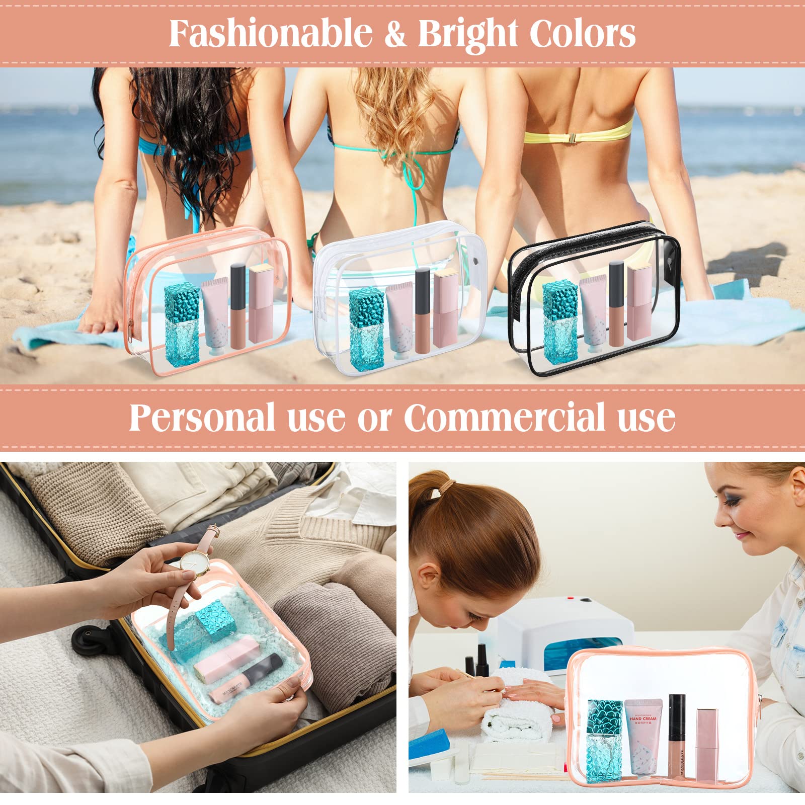 Cunno 60 Pcs Clear TSA Approved Toiletry Bag - Quart Size Travel Makeup Cosmetic Organizer for Women & Men | Airline Compliant Carry-On Essentials for Vacation, Business Trips & Weekend Getaways