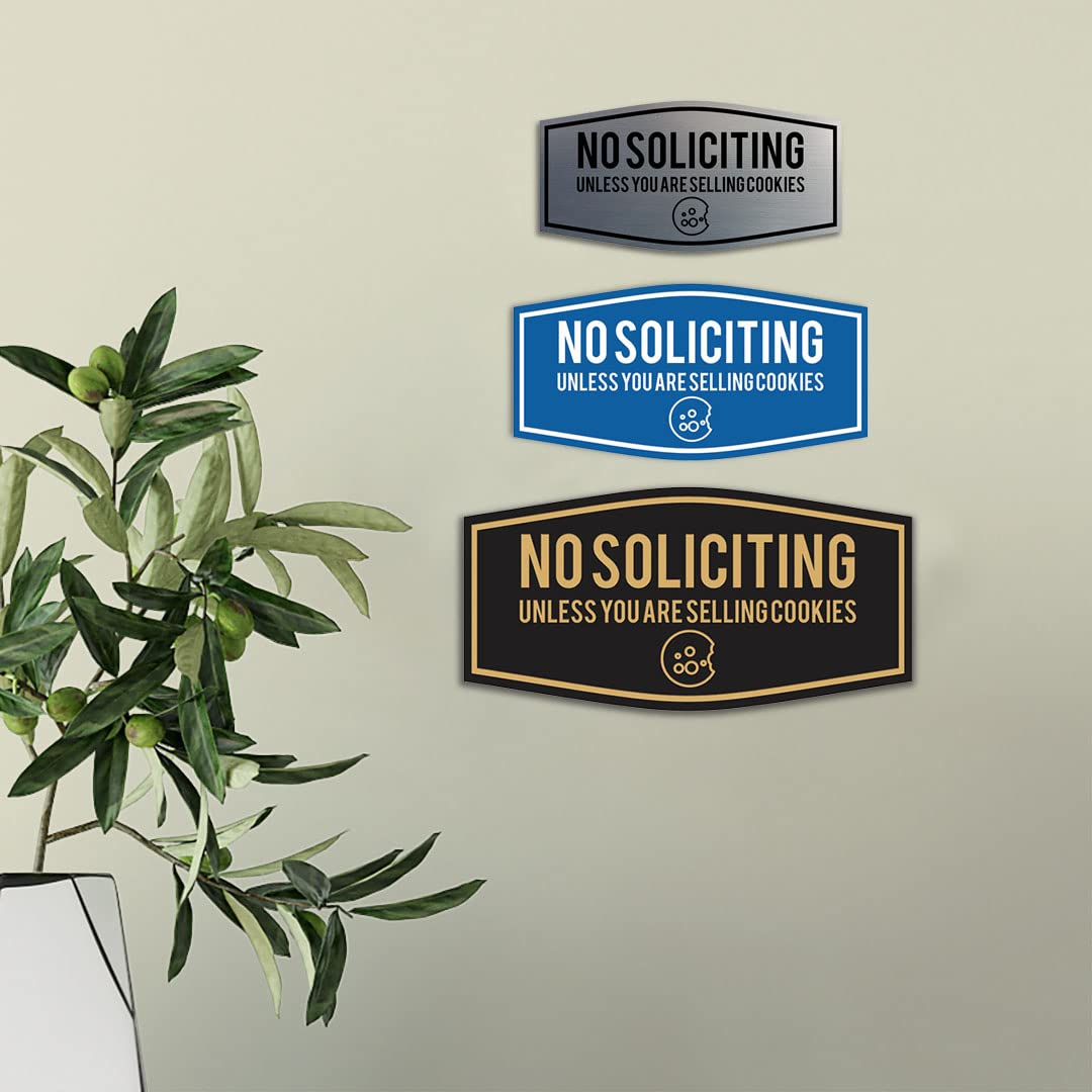 No Soliciting Sign (Unless Selling Cookies) - Black & Gold, Small - Perfect for Homes, Offices & Businesses to Deter Unwanted Visitors