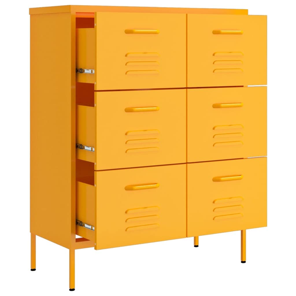 vidaXL Industrial Style Mustard Yellow Steel Drawer Cabinet - Freestanding Storage Cabinet with Drawers for Home Office & File Organization | Perfect for Small Spaces, Dorm Rooms & Workspaces