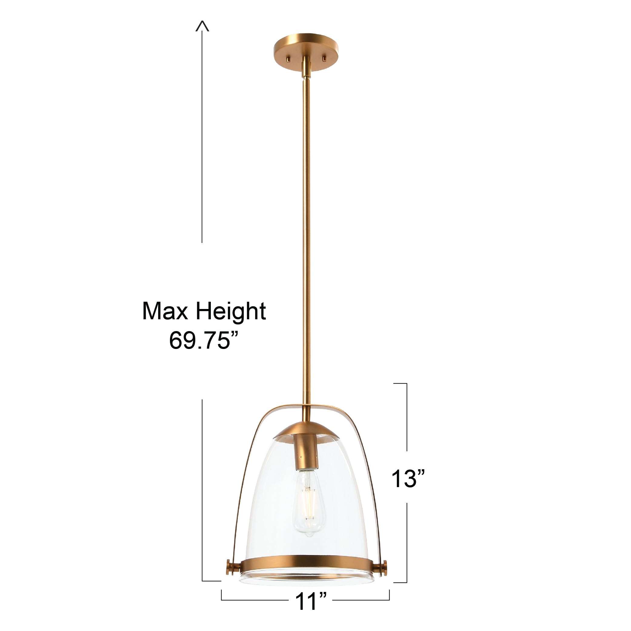 Jonah Brushed Gold Metal and Glass Ceiling Light Fixture - Modern Industrial Pendant Lighting for Dining Room, Kitchen Island & Bedroom