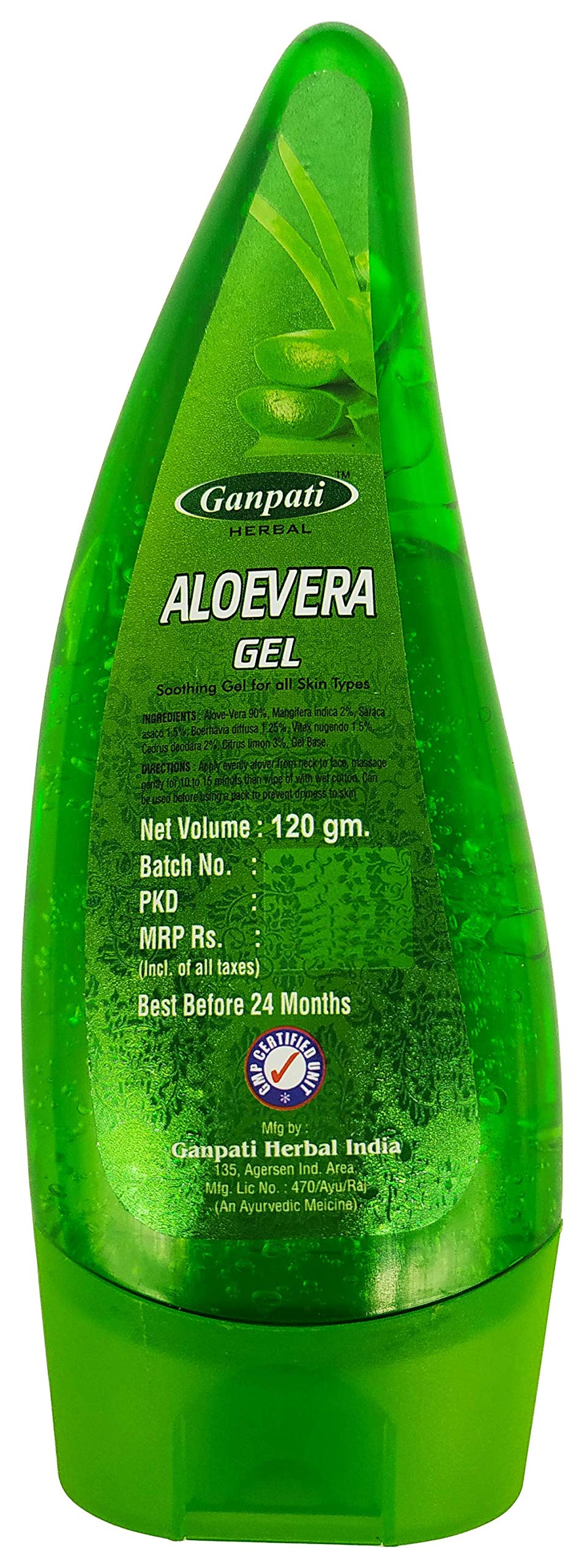 Ganpati Herbal Aloe Vera Gel 120ml - Organic Multipurpose Beauty Gel for Acne, Scars & Radiant Skin | Hair Treatment & Moisturizer | Perfect for Daily Skincare, Sunburn Relief & Hair Hydration