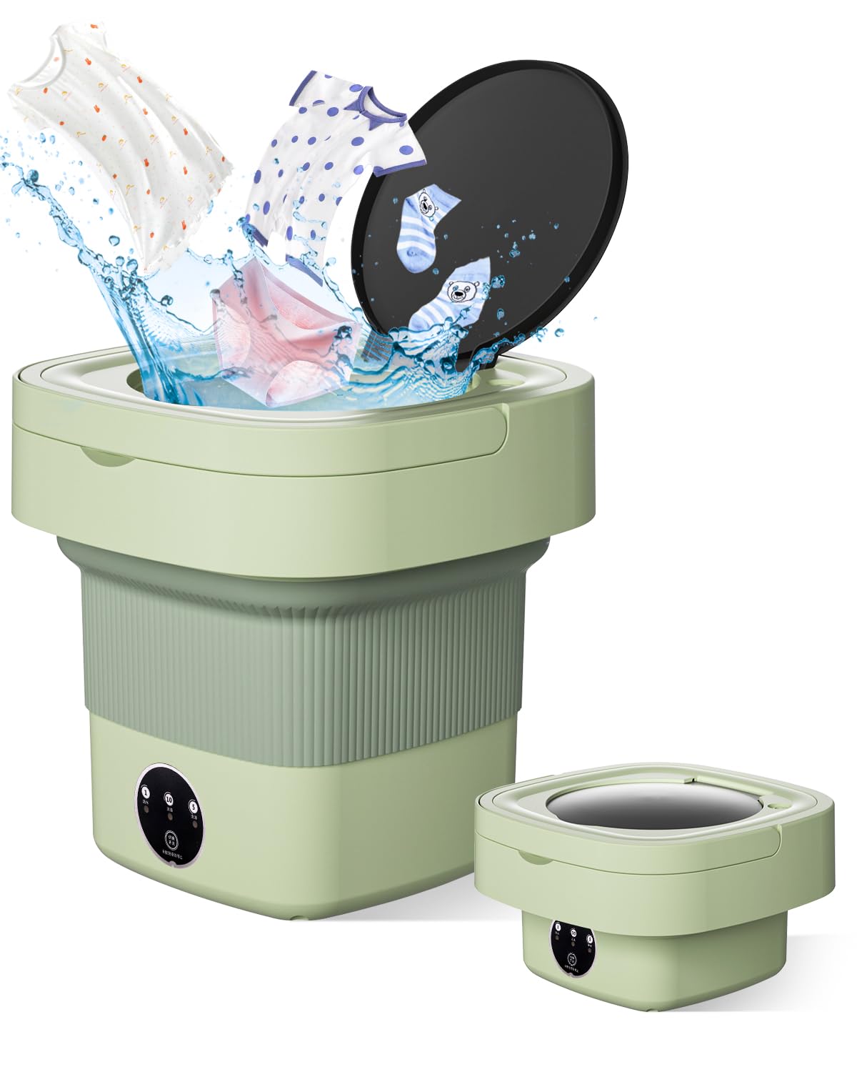 Portable Washing Machine 9L Mini Laundry Washer - 3 Wash Modes for Underwear, Baby Clothes, Socks & Delicates | Foldable Compact Washer Dryer Combo for Apartments, Homes, Hotels, Camping & RVs | Ideal for Small Spaces, Travel & Emergency Laundry (Green)