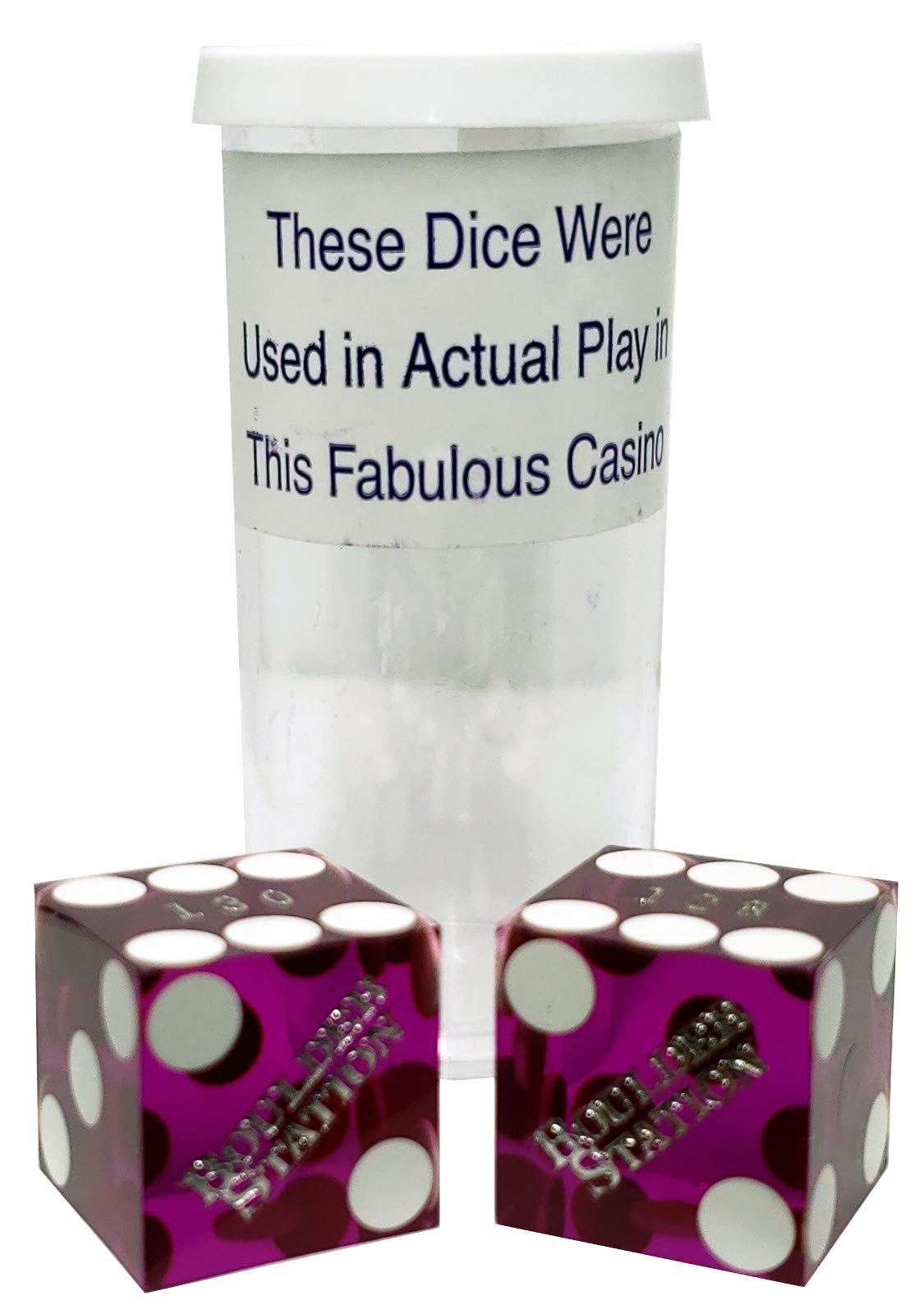 19mm Professional Craps Dice Set with Matching Serial Numbers - Authentic Las Vegas Casino Purple Polished Dice (Boulder Station) for Casino Games, Tabletop Gaming, and Collectors