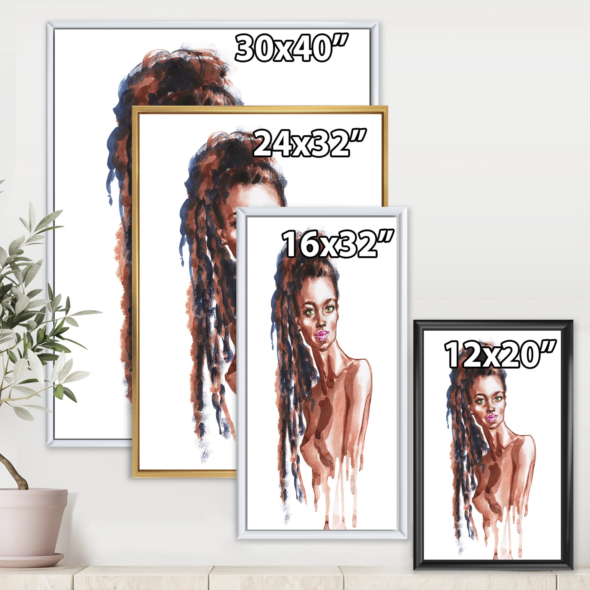 African American Woman Portrait VIII - Modern Framed Canvas Wall Art Print for Living Room, Bedroom & Office Decor