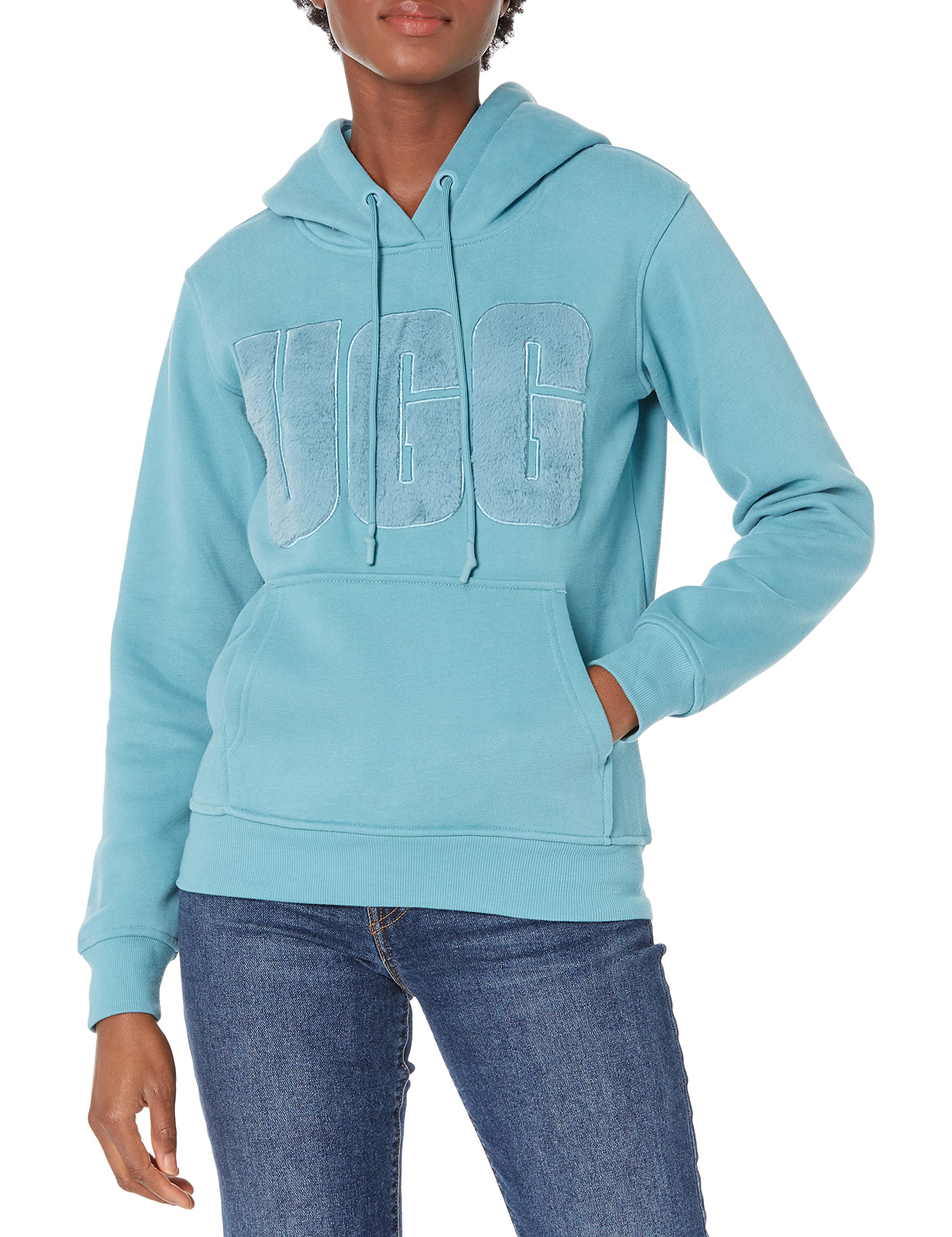 UGG Women's Rey Fuzzy Logo Hoodie - Cozy Fleece Pullover with Branded Design for Winter & Fall | Perfect for Casual Wear, Lounging & Outdoor Activities
