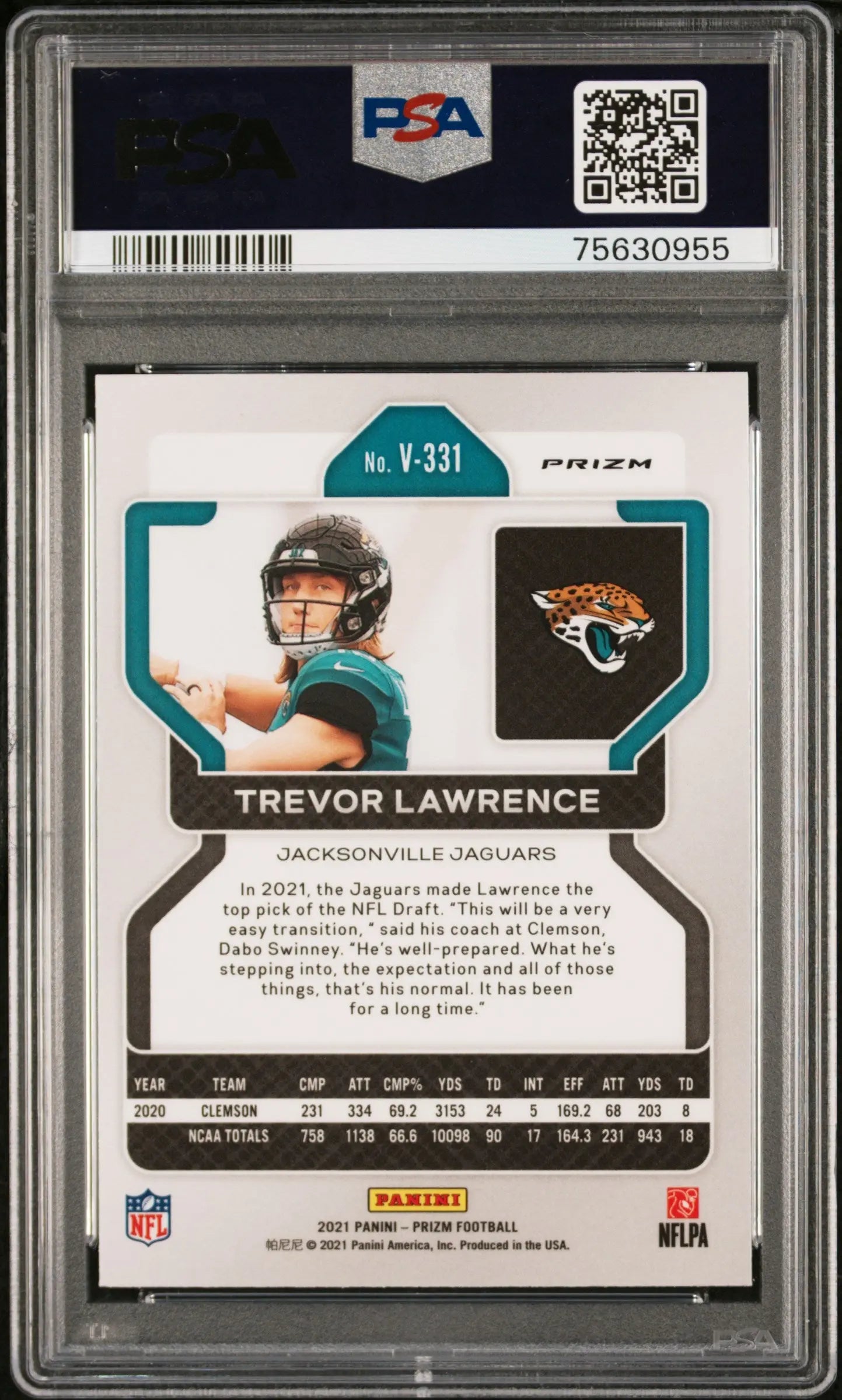 2021 Panini Prizm Football Trevor Lawrence Rookie Card Silver Variation PSA 9 - Perfect for NFL Collectors, Sports Memorabilia Enthusiasts & Investment Collectibles