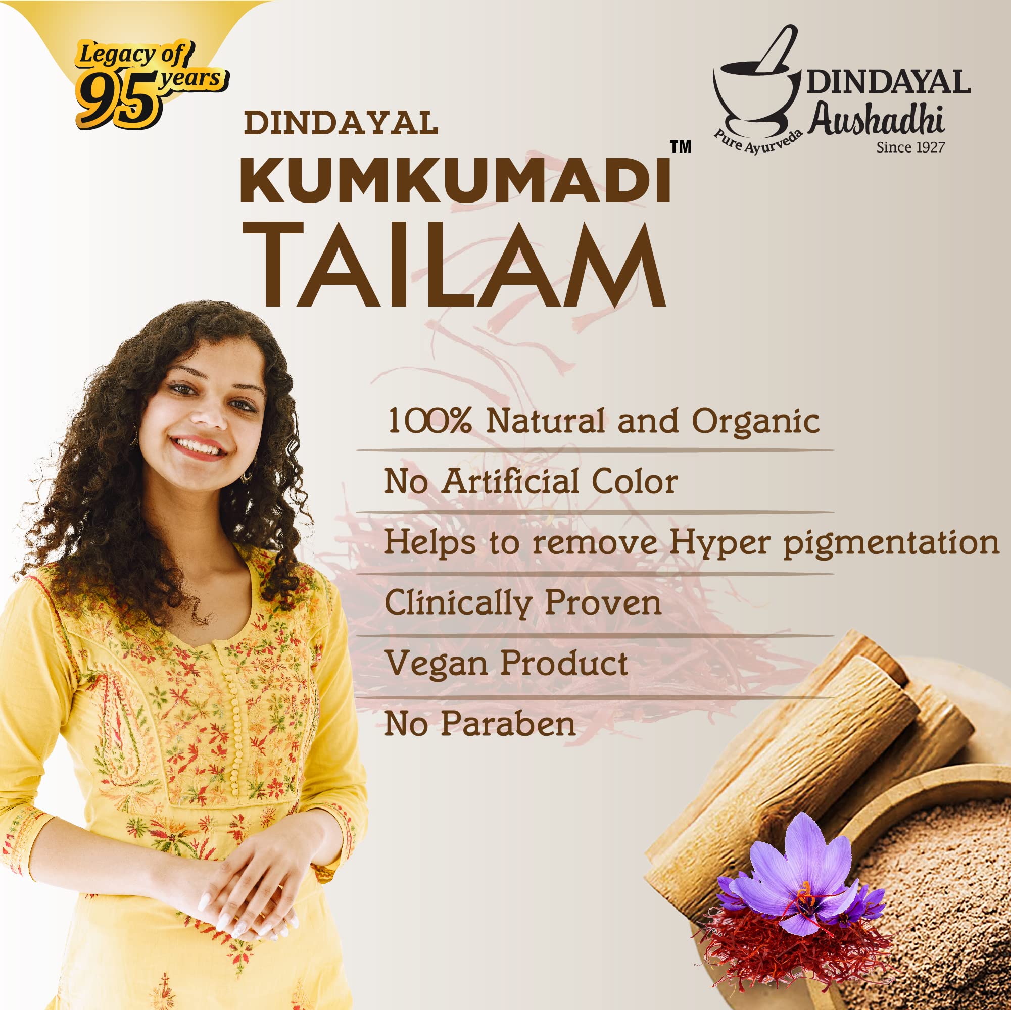 Kumkumadi Tailam Ayurvedic Face Oil for Acne, Dark Spots & Skin Brightening | 100% Natural Beauty Treatment for Clear, Glowing Skin | Perfect for Daily Skincare Routine & Nighttime Regimen (15ml)