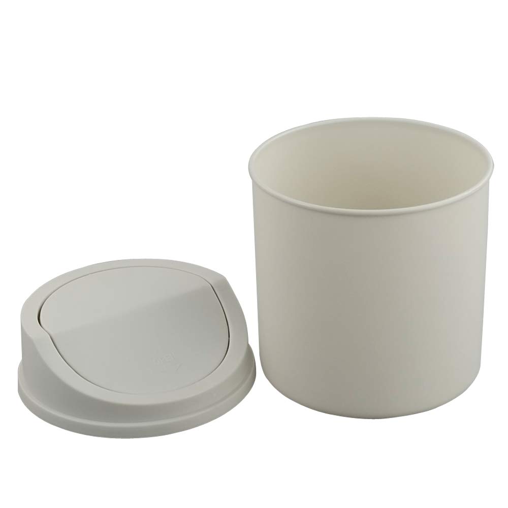 2 Liter Mini Desktop Trash Can with Swing Lid - Small Waste Bin for Office, Home, Bedroom (White) | Perfect for Desks, Bathrooms, and Small Spaces