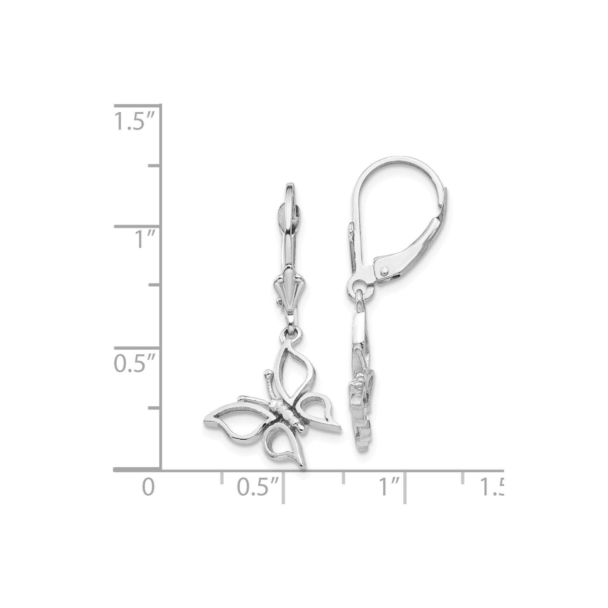 14K White Gold Polished Butterfly Leverback Earrings - Elegant Dainty Jewelry for Women, Gift for Her - Perfect for Weddings, Parties & Special Occasions