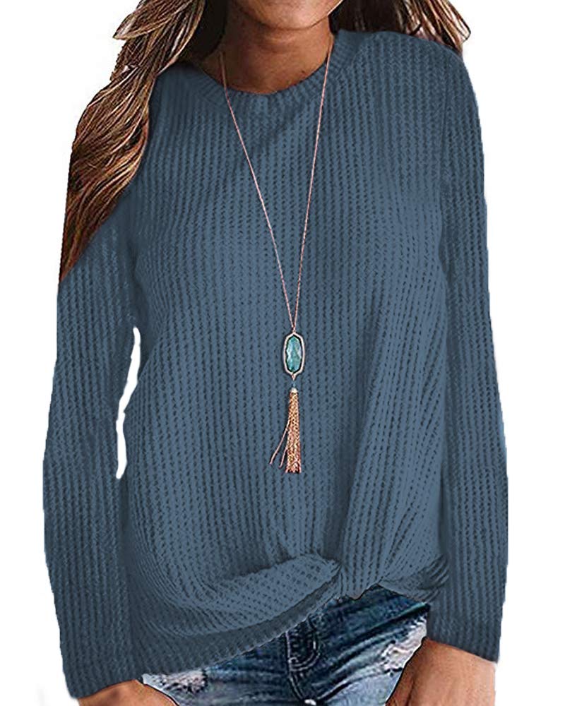MISFAY Women's Casual Long Sleeve Twist Knot Waffle Knit Shirt - Cute Tops for Fall & Winter - Perfect for Office, Date Night & Weekend Outfits