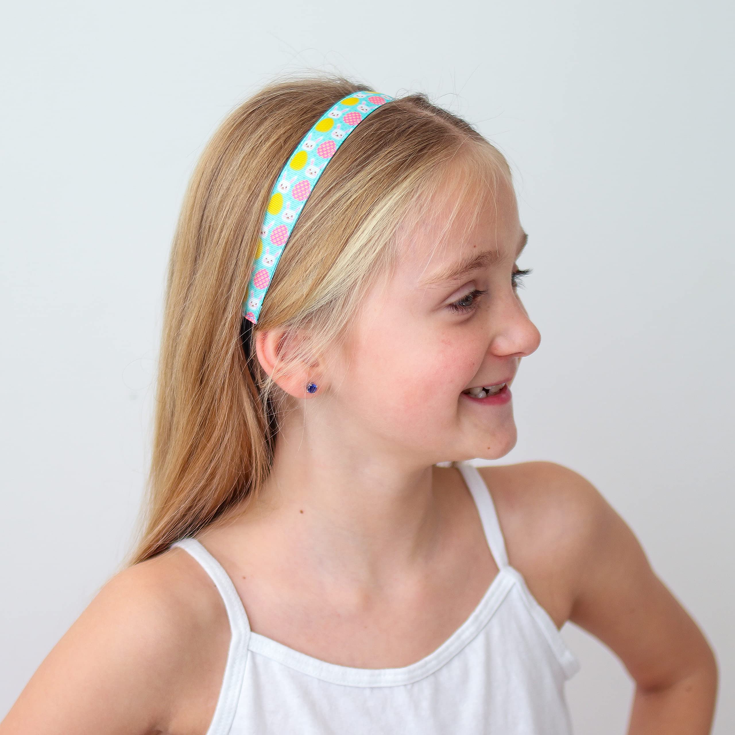 Easter Headbands for Girls - 4 Pack Adjustable No Slip Stretch Elastic Hair Bands, Thin Fabric Hair Accessories for Kids | Perfect for Easter Egg Hunts, Spring Parties & School Events