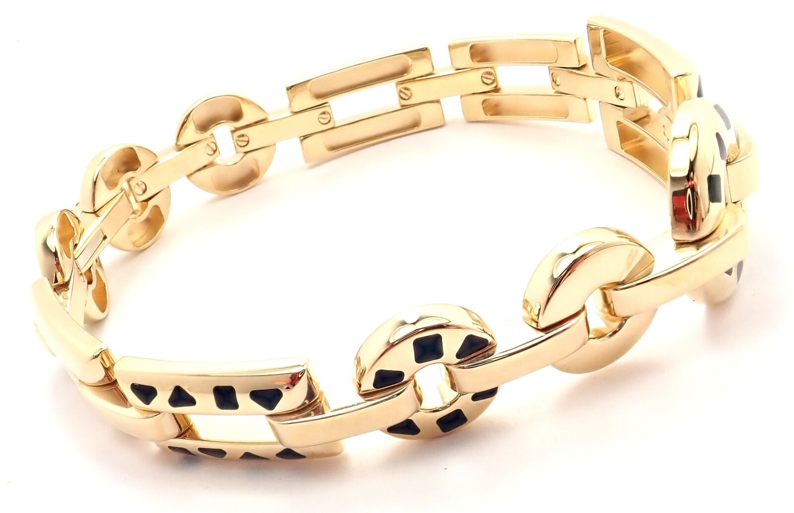 Authentic Cartier Panthere 18K Gold Black Lacquer Spot Link Bracelet | Luxury Jewelry for Women | Perfect for Gifts, Parties & Special Occasions