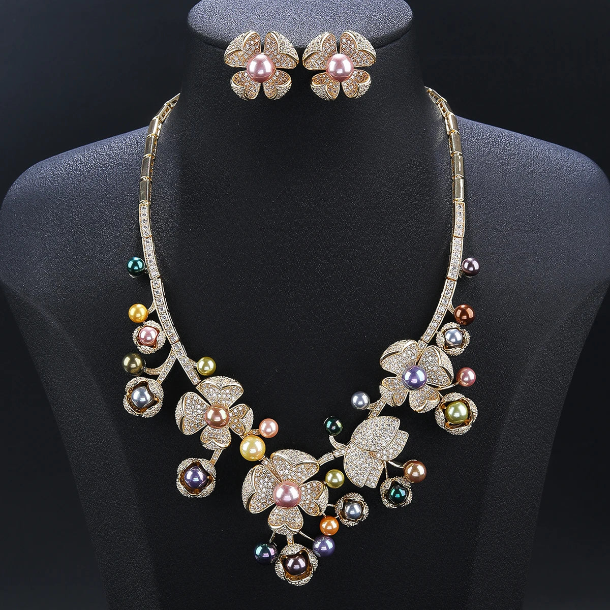 Luxury Bridal Jewelry Set - Pearls & Cubic Zirconia Wedding Necklace & Earrings Set for Women - Perfect for Bridal Party, Prom, Anniversary & Formal Events