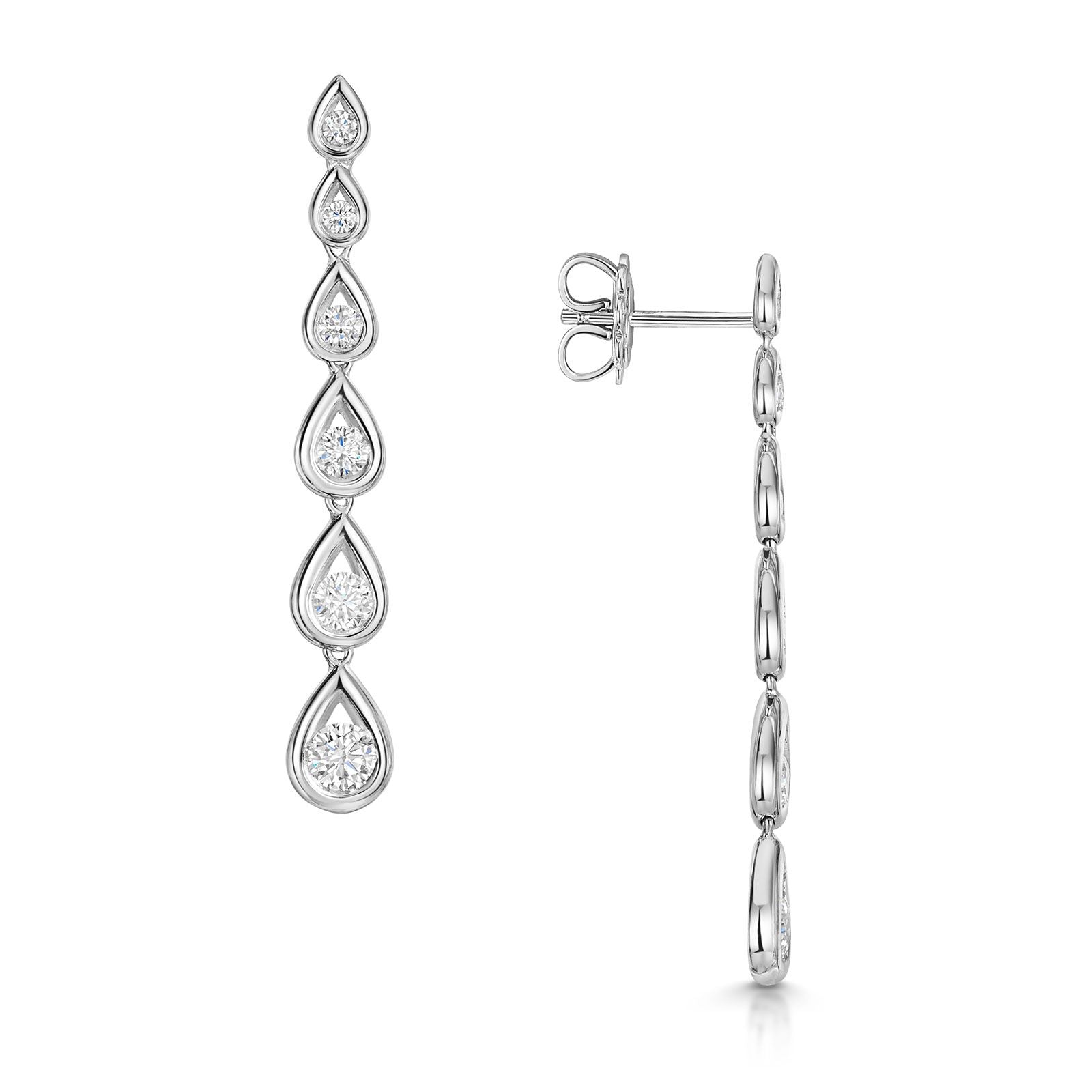 18ct White Gold Graduant Brilliant Cut Diamond Teardrop Earrings 1.08ct - Elegant Dangle Earrings for Weddings, Parties & Special Occasions