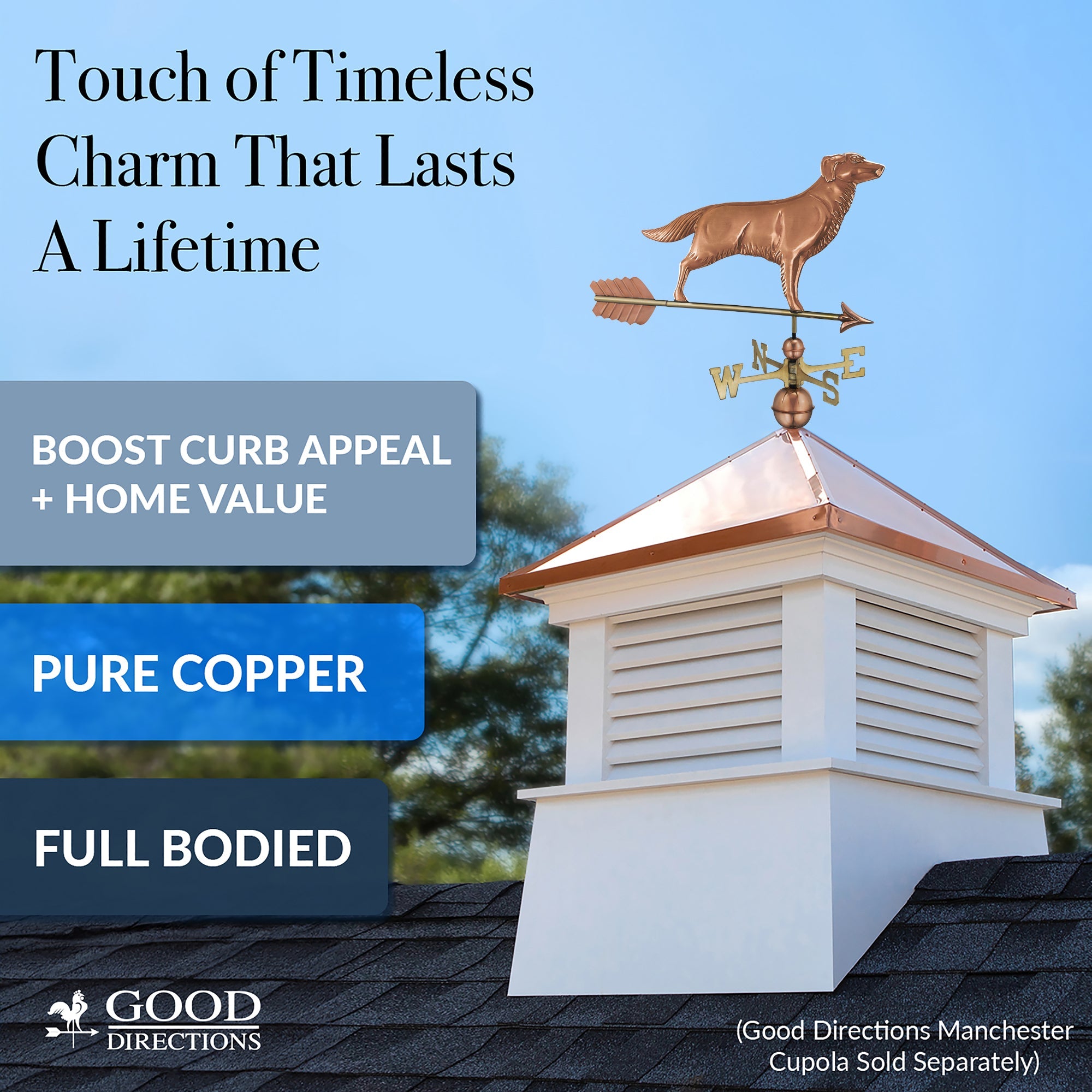 Golden Retriever Weathervane with Arrow - Handcrafted Metal Garden Decor for Outdoor & Farmhouse Style Homes - Perfect for Roof, Yard, or Barn Decoration