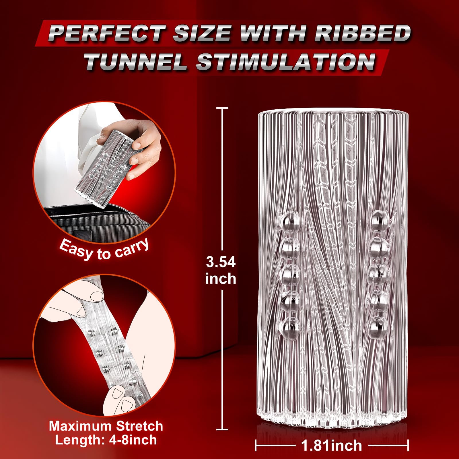 15 Beaded Transparent Male Masturbator - Soft Sucking Penis Sleeve with Vagina Texture | Portable Blowjob Sex Toy for Men | Enhanced Stimulation Points | Perfect for Travel & Discreet Solo Pleasure