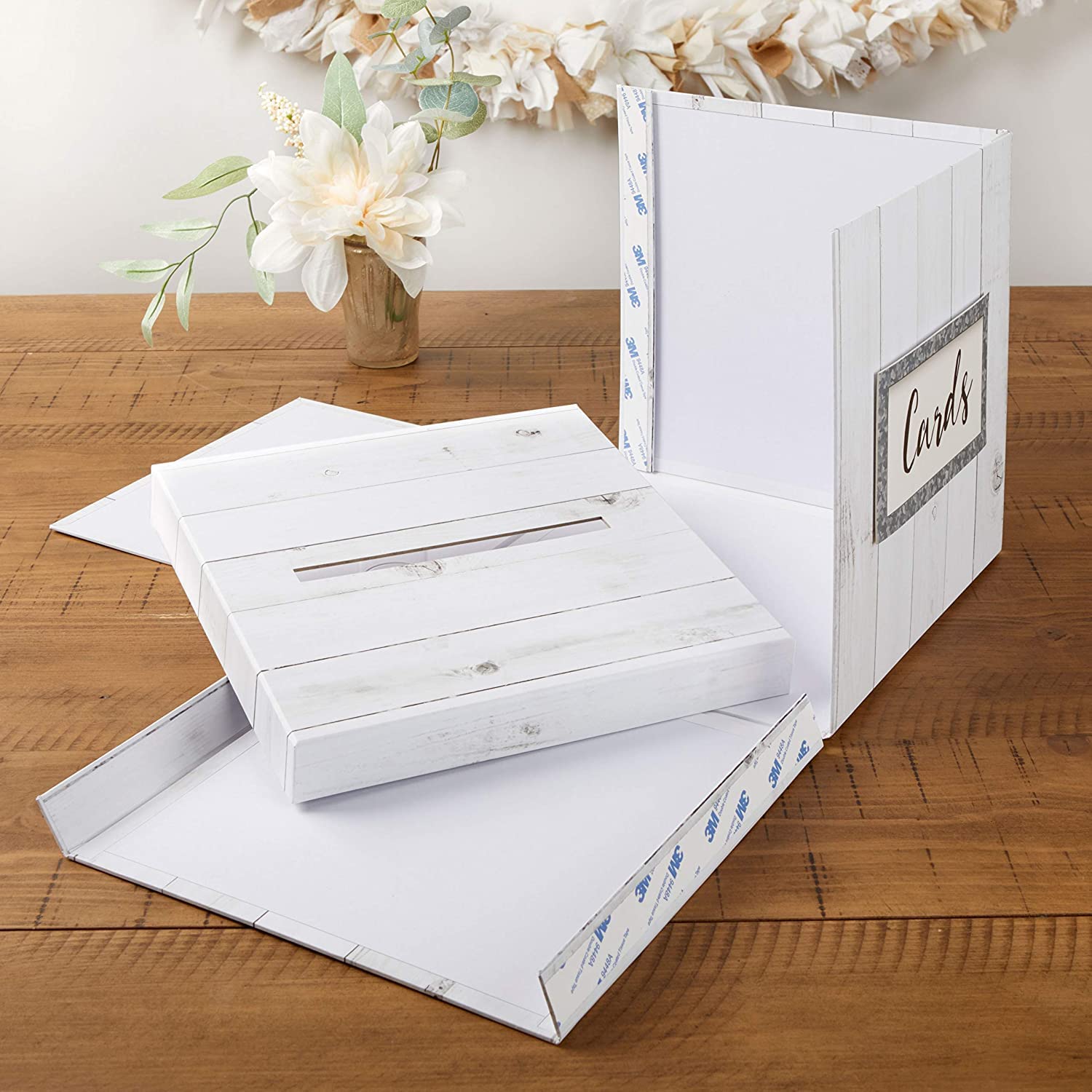 Kate Aspen White Rustic Wood Wedding Card Box & Money Gift Holder - Farmhouse Decor for Wedding Reception, Bridal Shower, Birthday Party - Unique Rustic Home Decor for Special Events