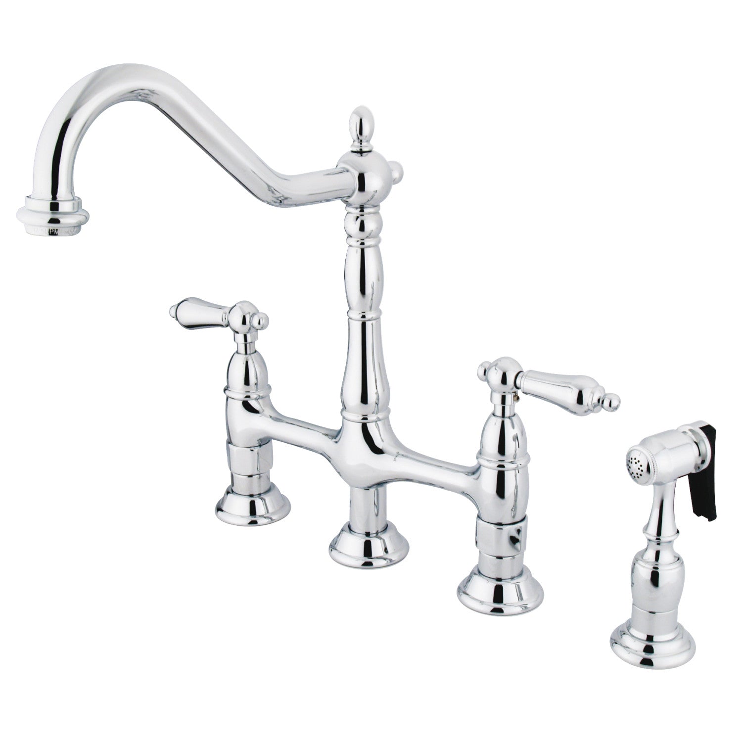 Stainless Steel Lever Handles Bridge Kitchen Faucet with Pull Down Side Sprayer - Perfect for Modern Farmhouse & Commercial Style Sinks