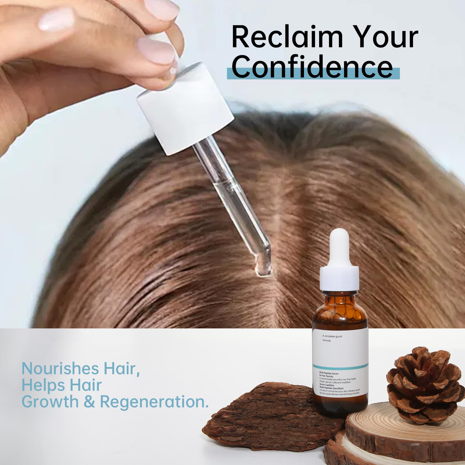 Best Hair Growth Serum for Thinning Hair - 30mL Vegan Multi-Peptide Treatment for Men & Women | Natural Frizz Control & Scalp Nourishment | Daily Use for Stronger, Healthier Hair at Home or Salon