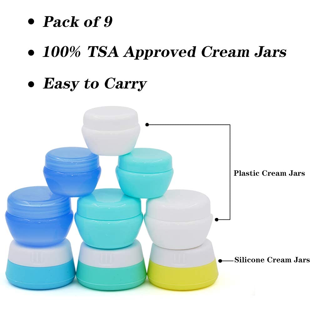 Travel Size Silicone & PP Cream Jars Set - Leakproof Empty Lotion Containers with Clear Toiletry Bag for Cosmetics, Makeup & Toiletries | Perfect for Airplane Carry-on, Vacation Essentials & TSA Compliance