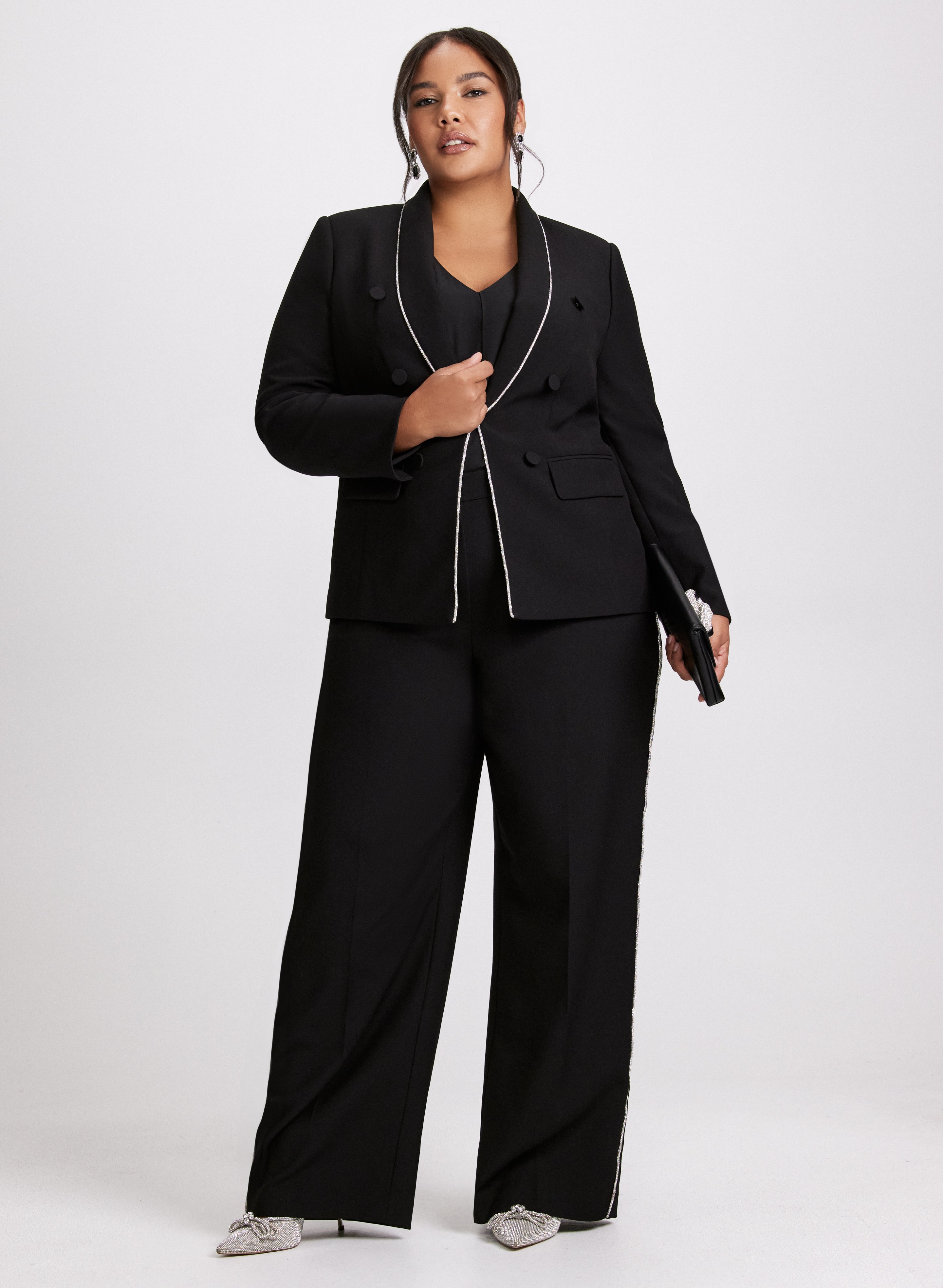 Premium Crystal Embellished Jacket & Pants Set - Elegant Women's Fashion Outfit for Parties, Weddings & Special Occasions