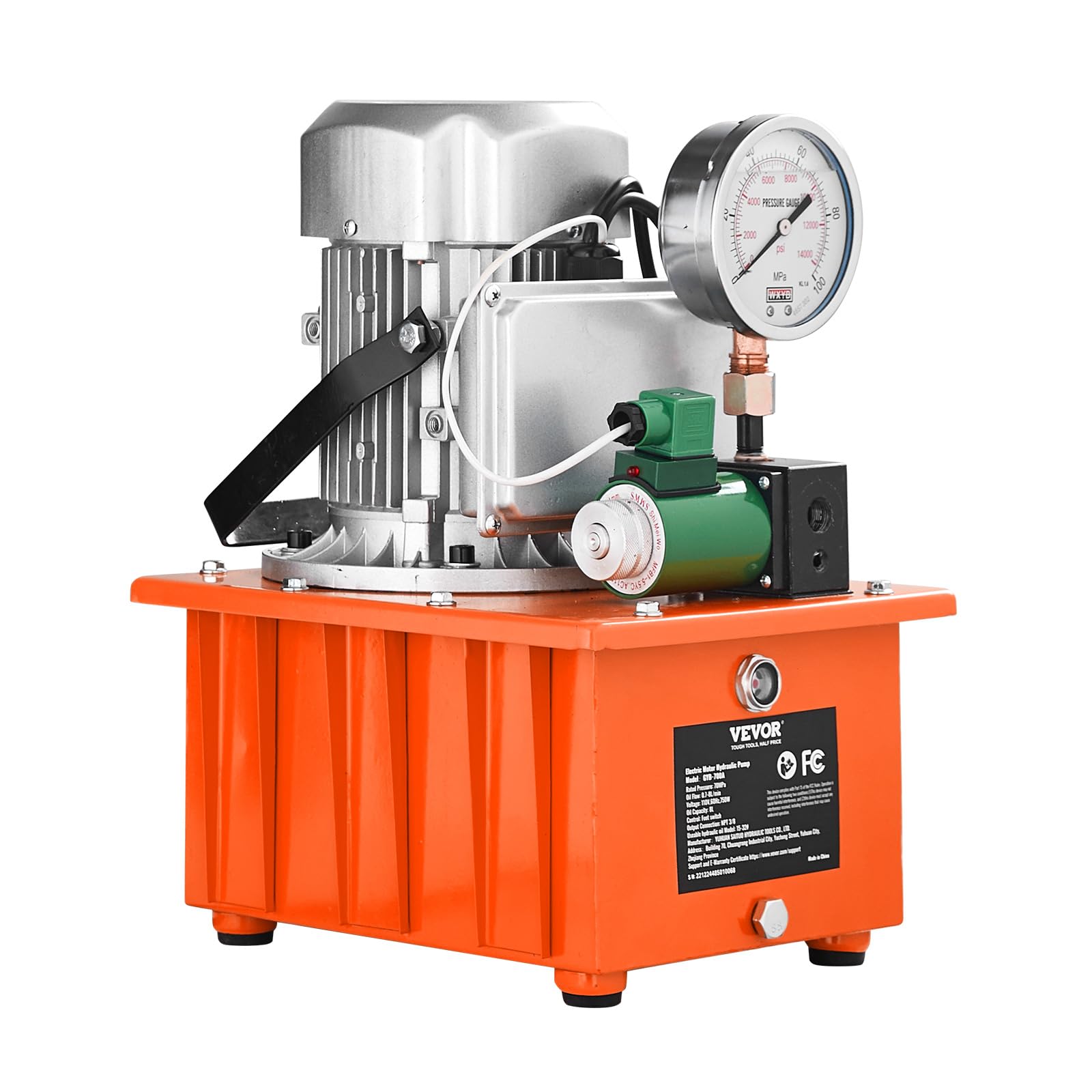 VEVOR 10000 PSI 750W 110V Electric Hydraulic Pump Power Pack Unit - 8L Capacity, Single Acting Solenoid Valve with Foot Pedal Switch - Ideal for Punching, Bending, Jack Machines & Heavy Duty Industrial Applications
