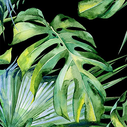 Royal Black & Green Palm Leaves Peel & Stick Wallpaper for Home Decor