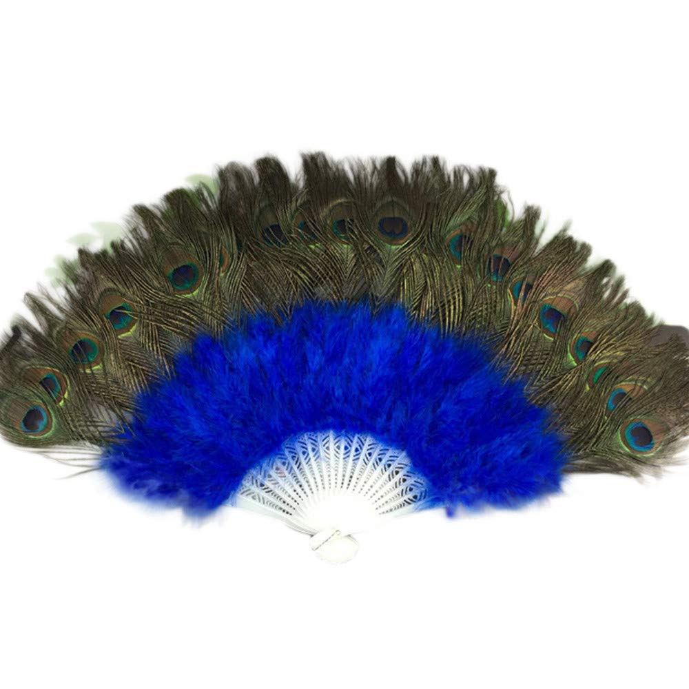 iCODOD 21 Bone Fold Fan - Elegant Peacock Feather Hand Fan for Dance, Wedding, Showgirl Performances & Home Office Decor - DIY Costume Accessory for Belly Dancing, Burlesque, Theater & Photo Props