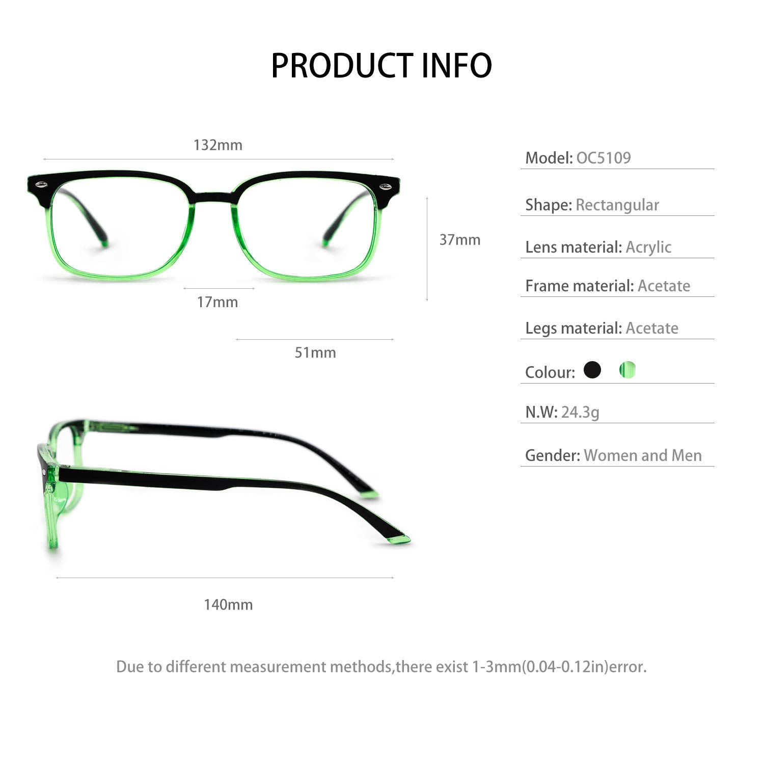 OCCI CHIARI Fashion Reading Glasses for Women & Men - Lightweight Eyeglass Frames with Spring Hinges - Perfect for Reading, Working, and Daily Use