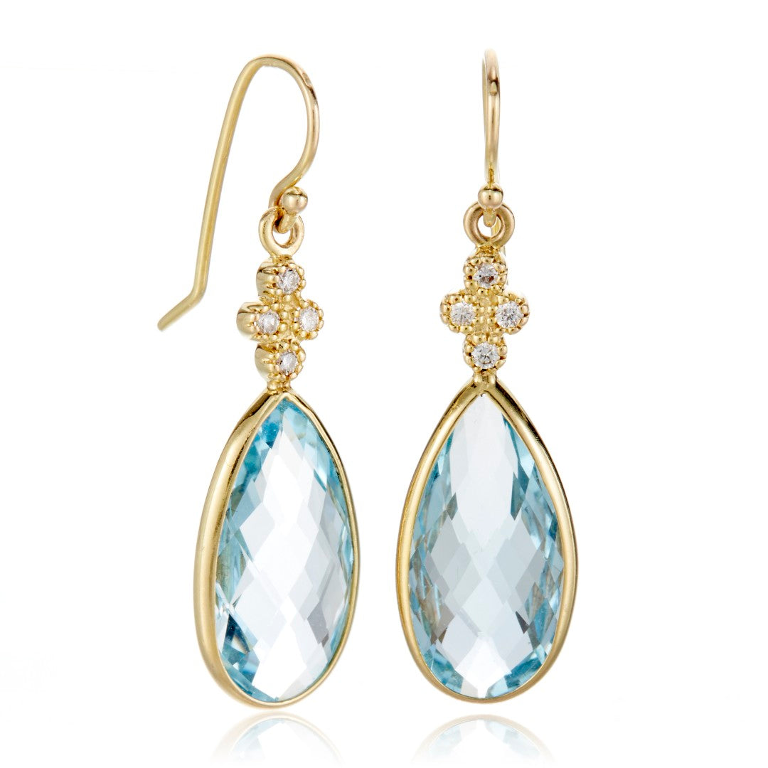 Exquisite Swiss Blue Topaz & Diamond Drop Earrings – 925 Sterling Silver Dangle Jewelry for Women | Perfect for Weddings, Parties & Special Occasions