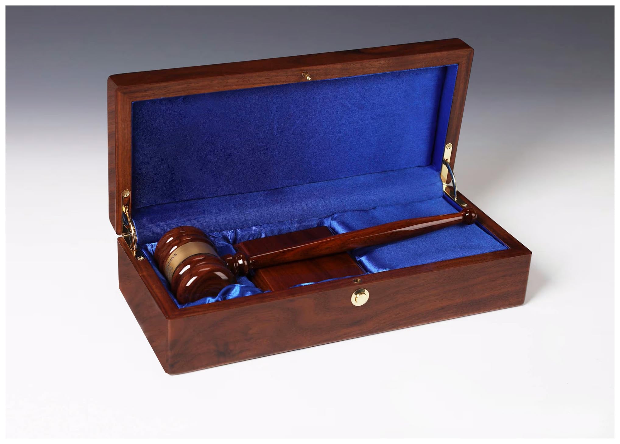 Personalized Engraved Gavel Set - Solid Walnut & Pianowood Gift Box with 10