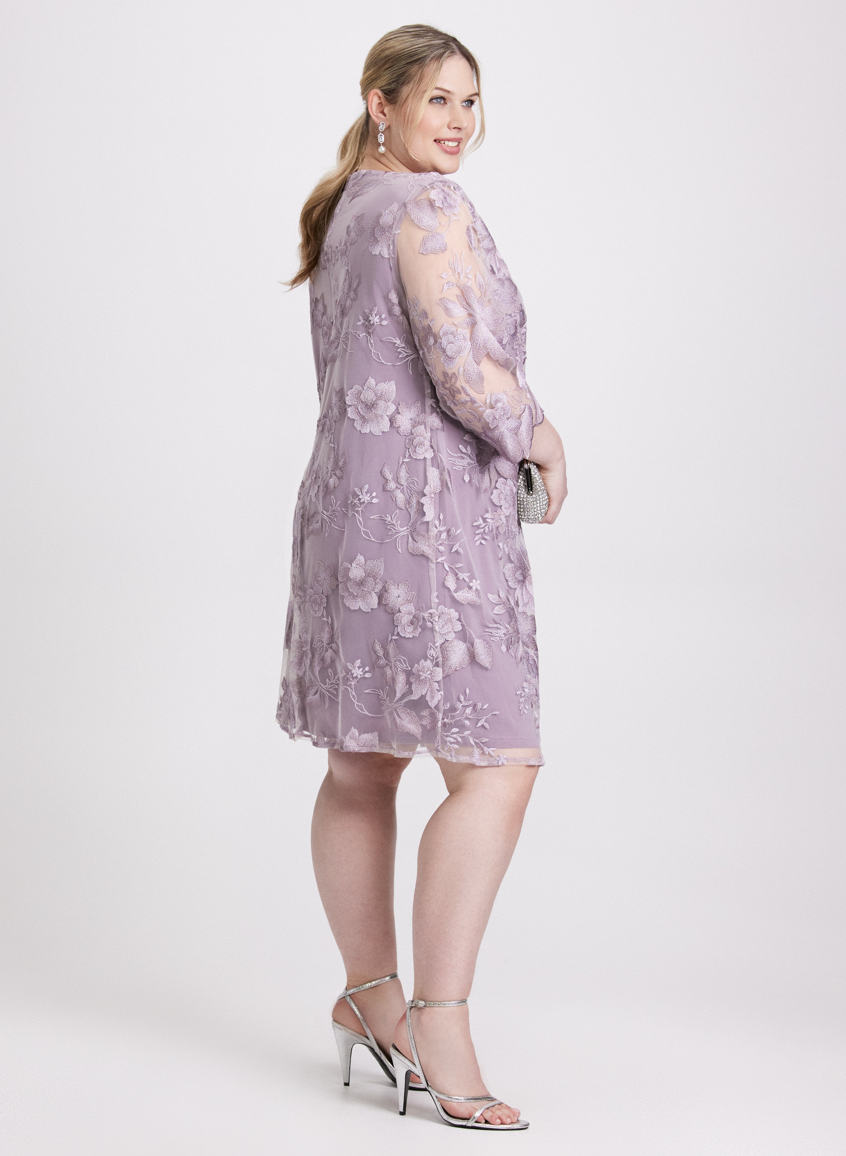 Floral Embroidered Illusion Dress for Women - Elegant Sheer Mesh Evening Gown for Weddings, Parties & Special Occasions