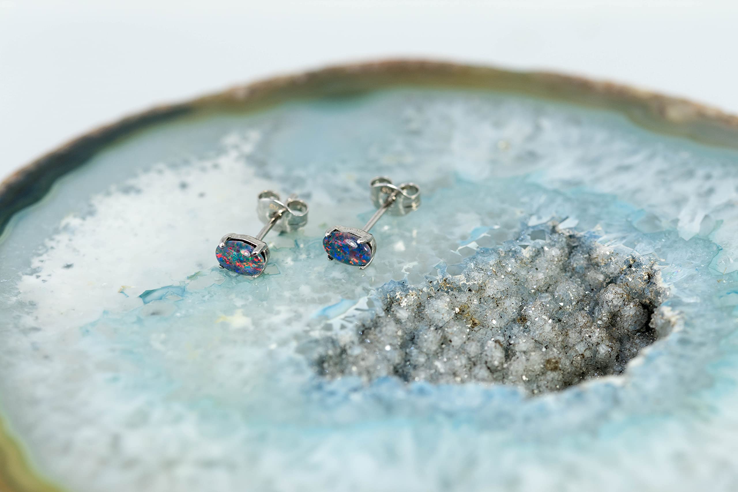 Australian Triplet Opal Earrings - Dainty White or Yellow Gold Plated Sterling Silver Women's Jewelry | Perfect for Weddings, Parties & Special Occasions
