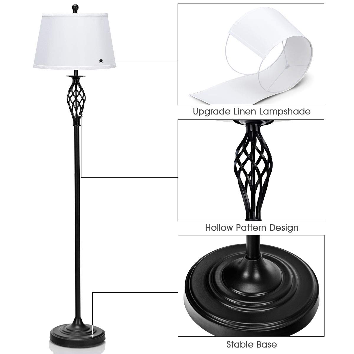 Tangkula 3-Piece Modern Lamp Set - Antique Bronze Floor & Table Lamps with White Fabric Shades for Living Room, Bedroom & Office Lighting | Home Decor & Ambient Lighting Solution