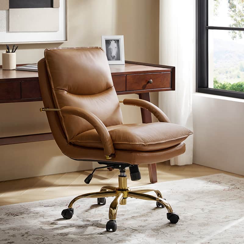 Brinna Genuine Leather Office Chair with 360 Degree Swivel Wheels - Ergonomic Executive Desk Chair for Home Office, Gaming & Workspace