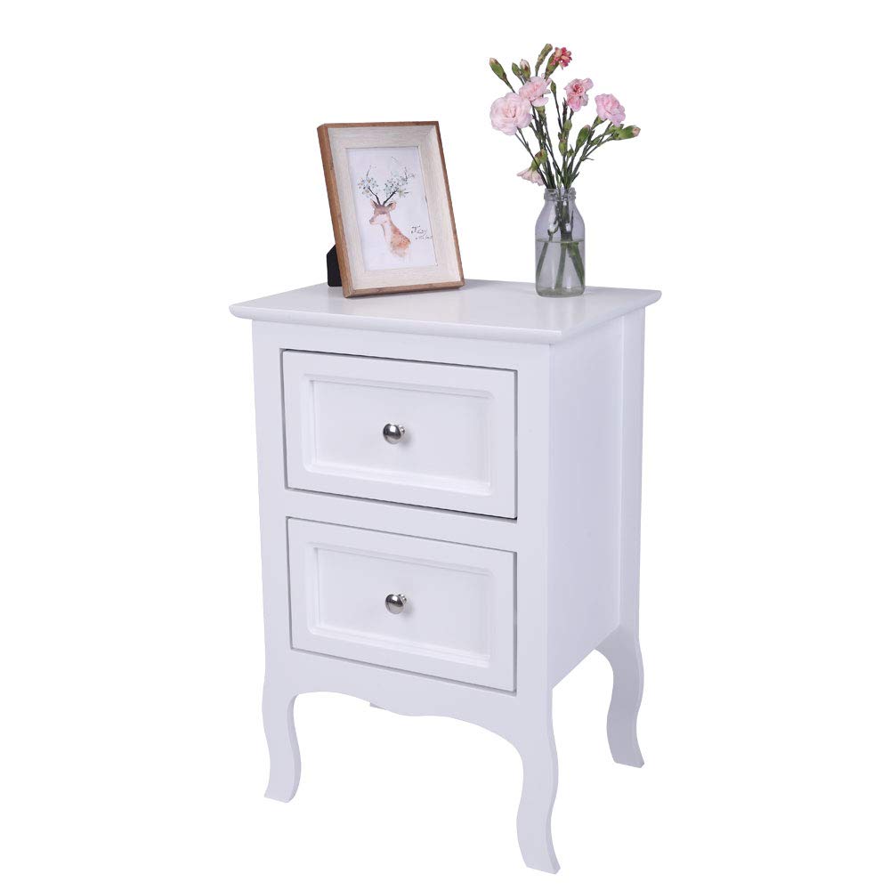 Modern Nightstand with 2 Drawers - Wooden Bedside Table with Metal Handles, Farmhouse Style Small Space Storage Cabinet for Bedroom, Living Room - White | Perfect for Apartment, Dorm, Guest Room & Small Bedrooms