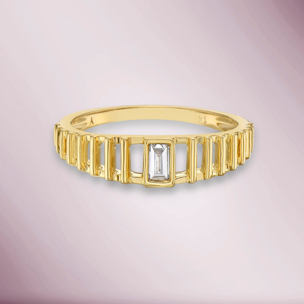0.10 ct Diamond Baguette Solitaire Ring - 14K Gold Bezel Set Engagement Ring for Women, Perfect for Proposals, Anniversaries & Special Occasions