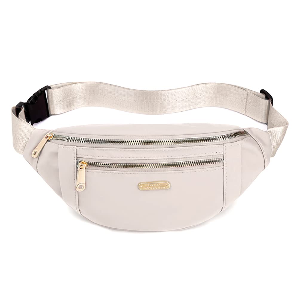 Stylish Waterproof Fanny Pack for Women & Men - Crossbody Waist Bag for Running, Hiking, Travel & Outdoor Activities | Fashionable Unisex Belt Bag in Beige