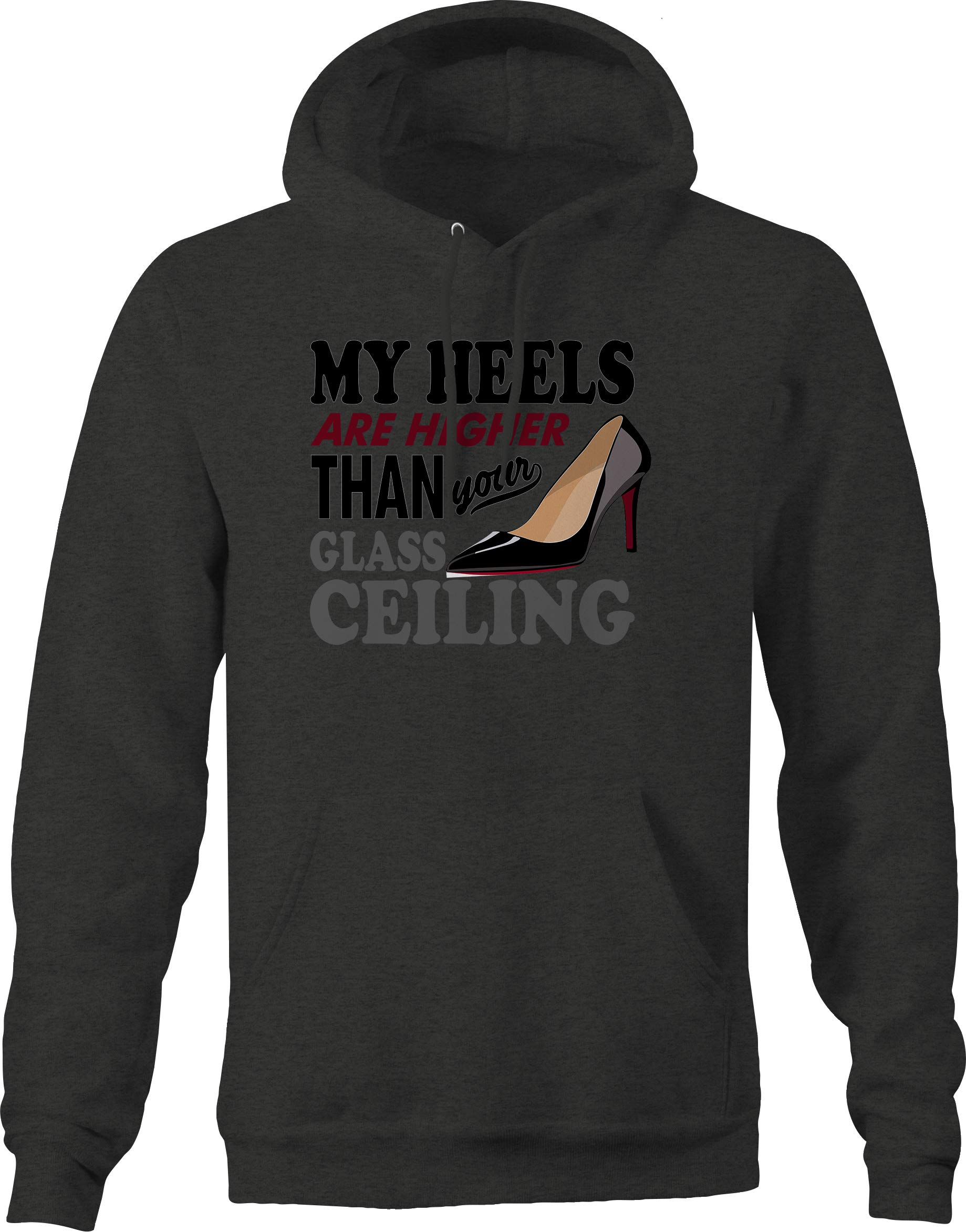 Empowering Feminist Hoodies for Men - High Heels Break Glass Ceiling Slogan - Gray Pullover Sweatshirt | Casual Wear & Protest Statement Outfit