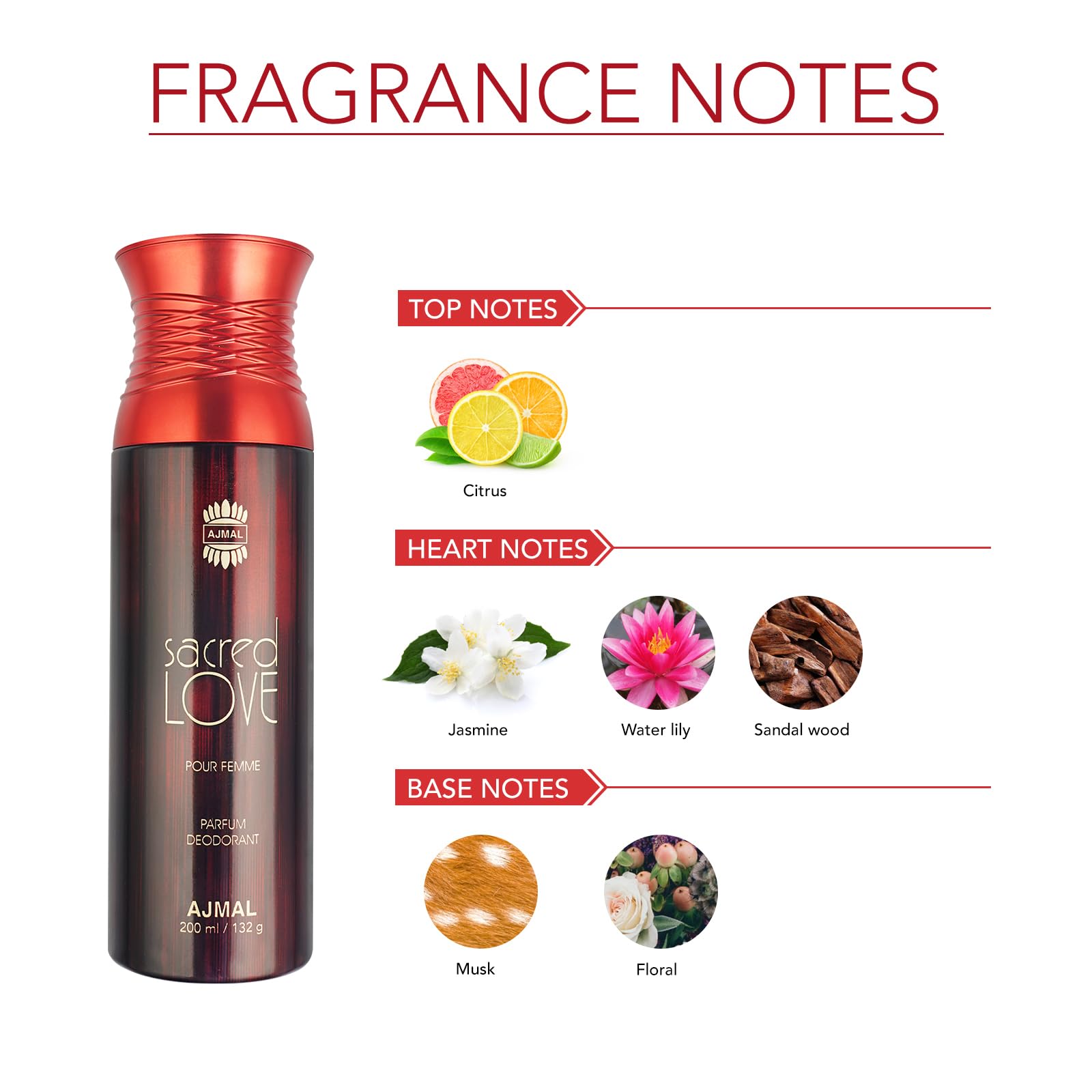 Ajmal Sacred Love Perfume for Women - 200ml Long Lasting Body Spray & Deodorant Gift Set - Romantic Date Night & Special Occasion Fragrance