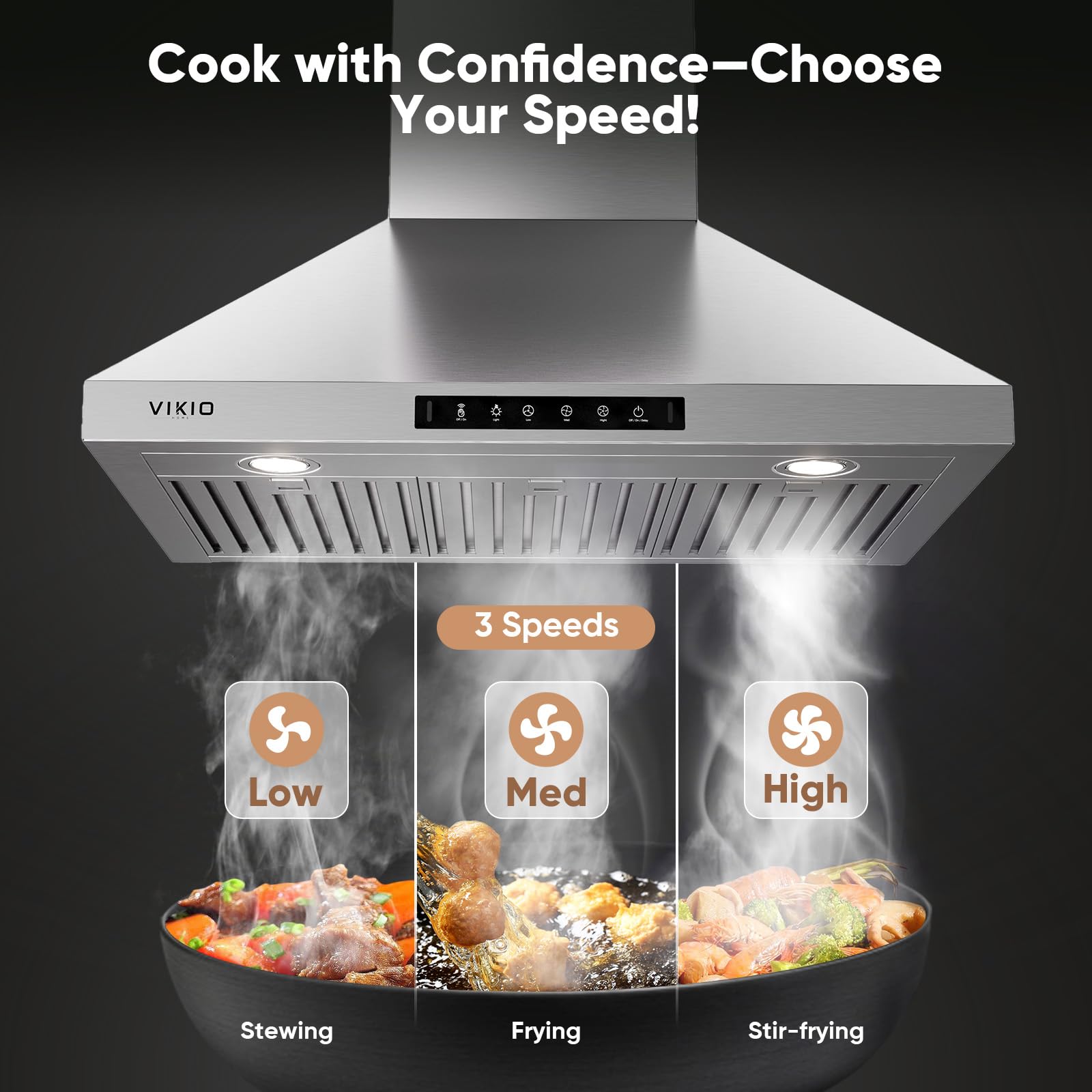 30 Inch Stainless Steel Wall Mount Range Hood - 900 CFM Ductless/Ducted Convertible Kitchen Vent Hood with 3-Speed Gesture & Touch Control, Permanent Baffle Filters - Perfect for Modern Kitchens & Open Concept Homes