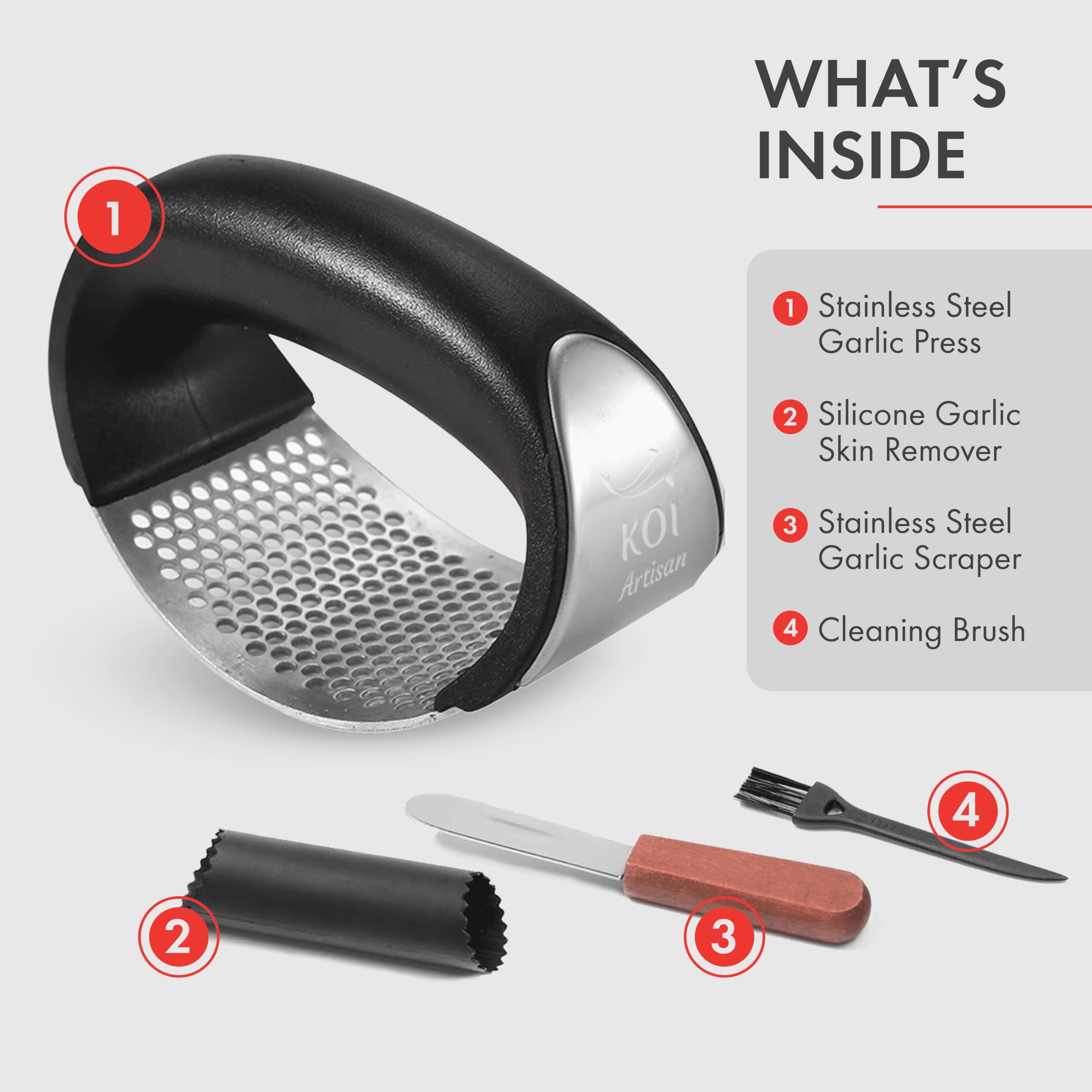 Premium Stainless Steel Garlic Press & Crusher with Ergonomic Wooden Handle - Easy Garlic Peeler for Cooking, Baking, and Meal Prep - Perfect for Home Chefs and Professional Kitchens