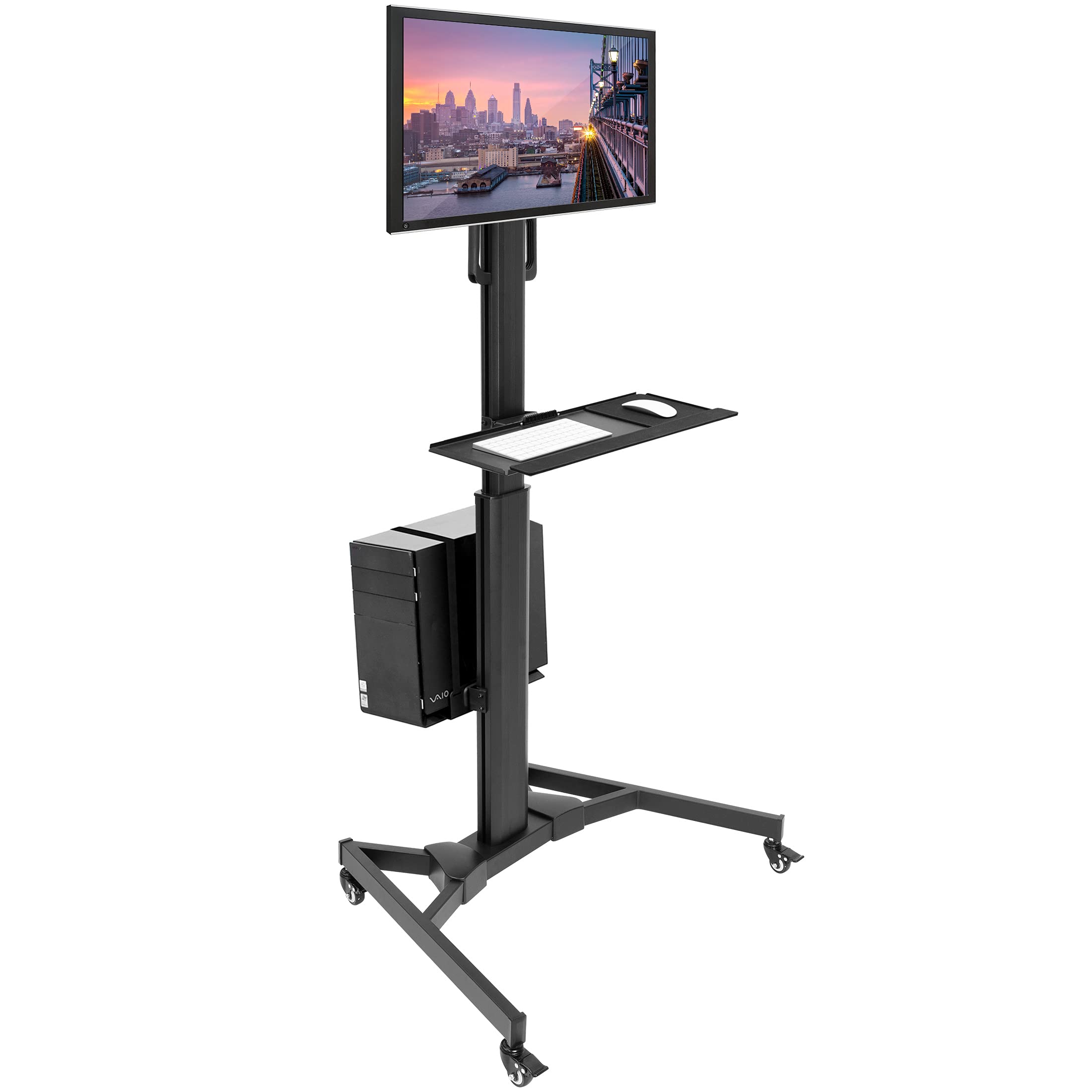 Mount-It! Adjustable Mobile PC Workstation with Single Monitor Mount - Rolling Standing Desk with Keyboard Tray & CPU Holder for 13-32 Inch Screens | Perfect for Home Office, Gaming Setup & Workspace Mobility