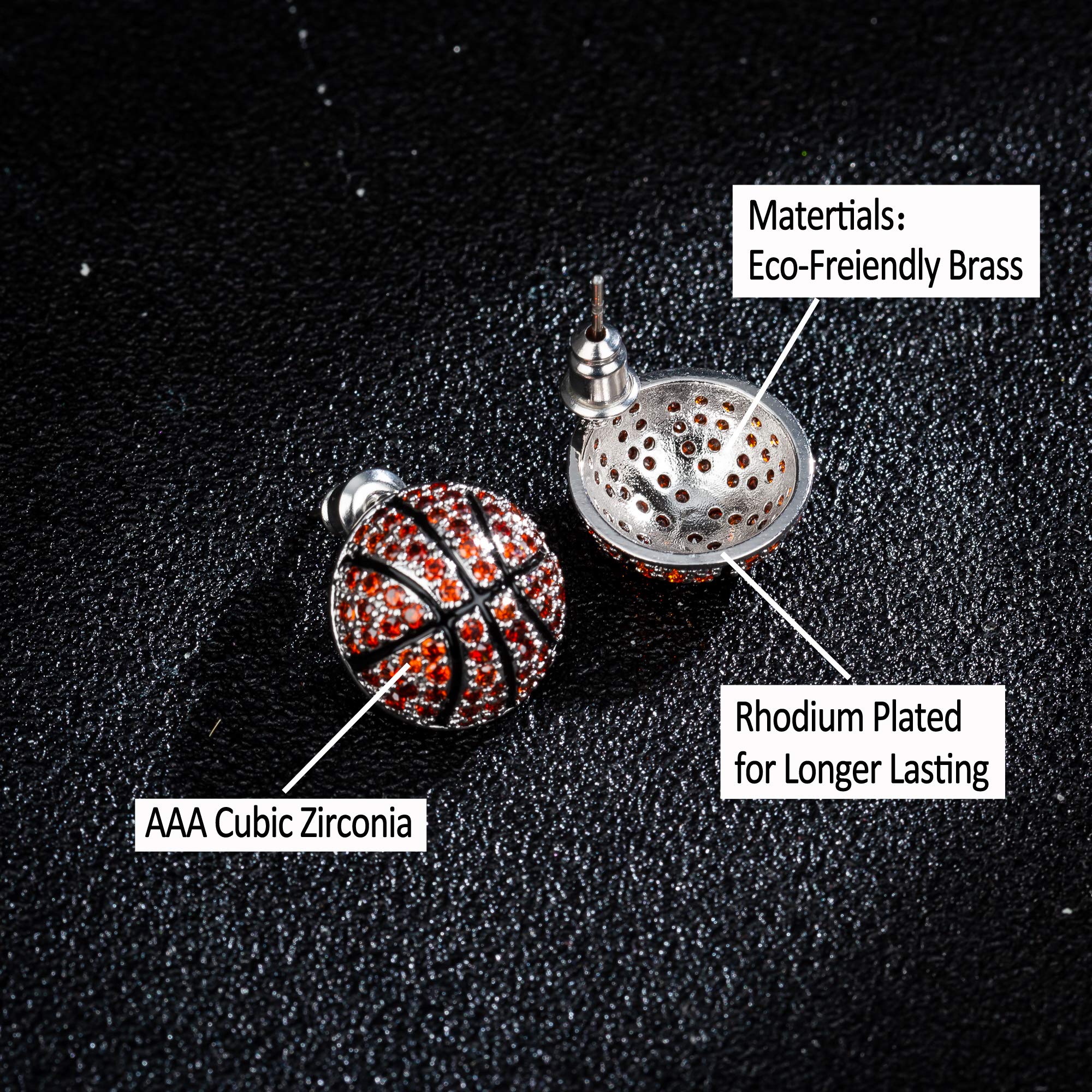 CZ Rhodium Sports Stud Earrings for Women - Basketball Volleyball Soccer - Perfect for Games & Parties