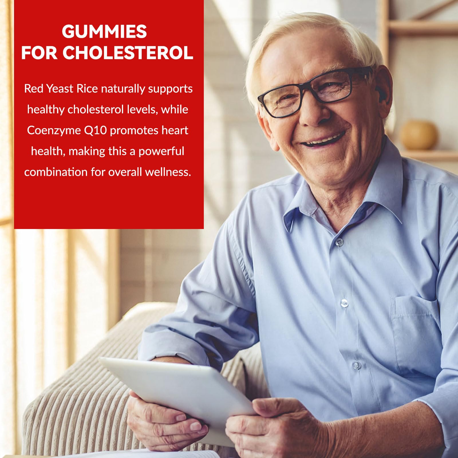 Red Yeast Rice with CoQ10 Sugar-Free Gummies - Natural Cholesterol Supplement for Heart Health Support - 60 Chewable Gummy Vitamins - Perfect for Daily Wellness & Cardiovascular Care