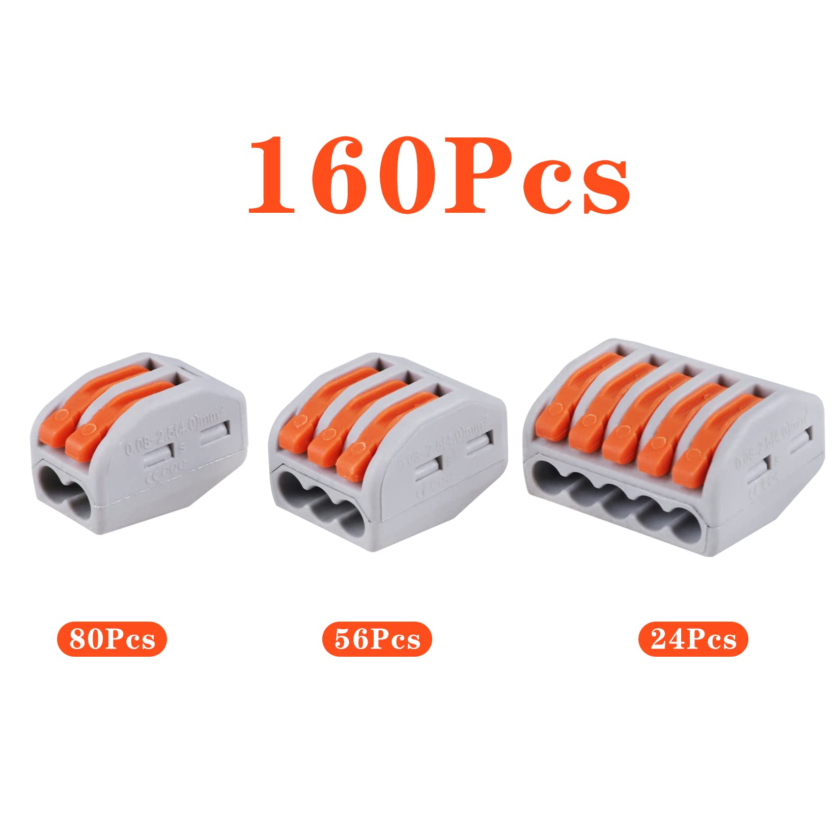 160 PCS Lever Wire Connectors Nuts Assortment Kit - 28-12 AWG, 2/3/5 Conductor Compact Electrical Connectors for Quick Disconnect & Splicing - Ideal for Home Wiring, DIY Projects and Electrical Repairs
