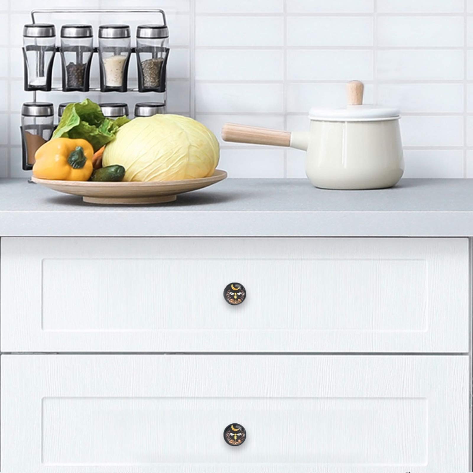 4 Pcs Honey Moon Bee Crystal Glass Cabinet Knobs - 30mm Drawer Handles for Kitchen Cabinets, Dresser, Cupboard & Wardrobe - Elegant Home Decor Upgrade for Bedroom, Bathroom & Living Room Furniture