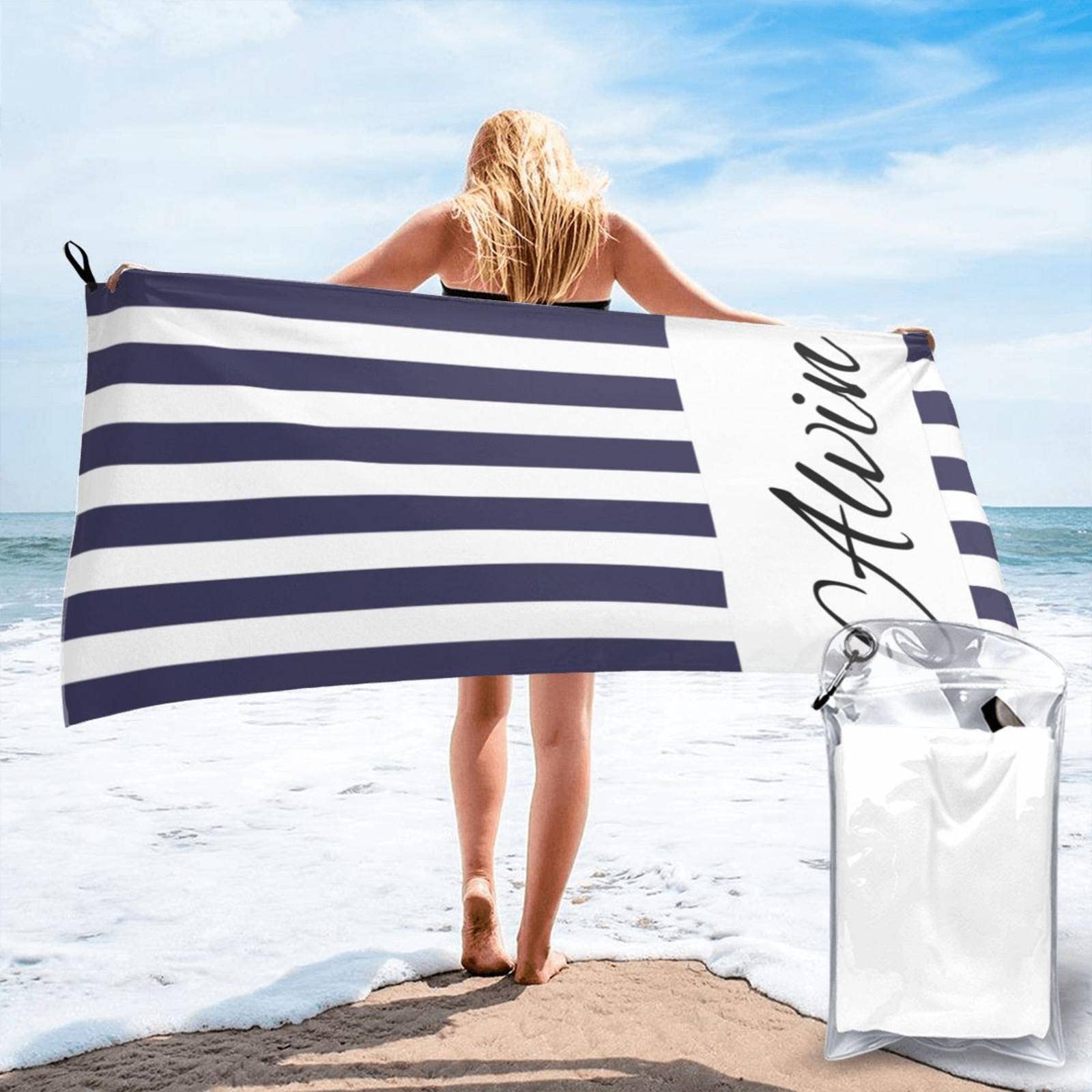 Personalized Name Beach Towel - Quick Dry Microfiber Sand-Free Towel for Pool, Beach & Camping - Bachelorette Party, Kids & Outdoor Use